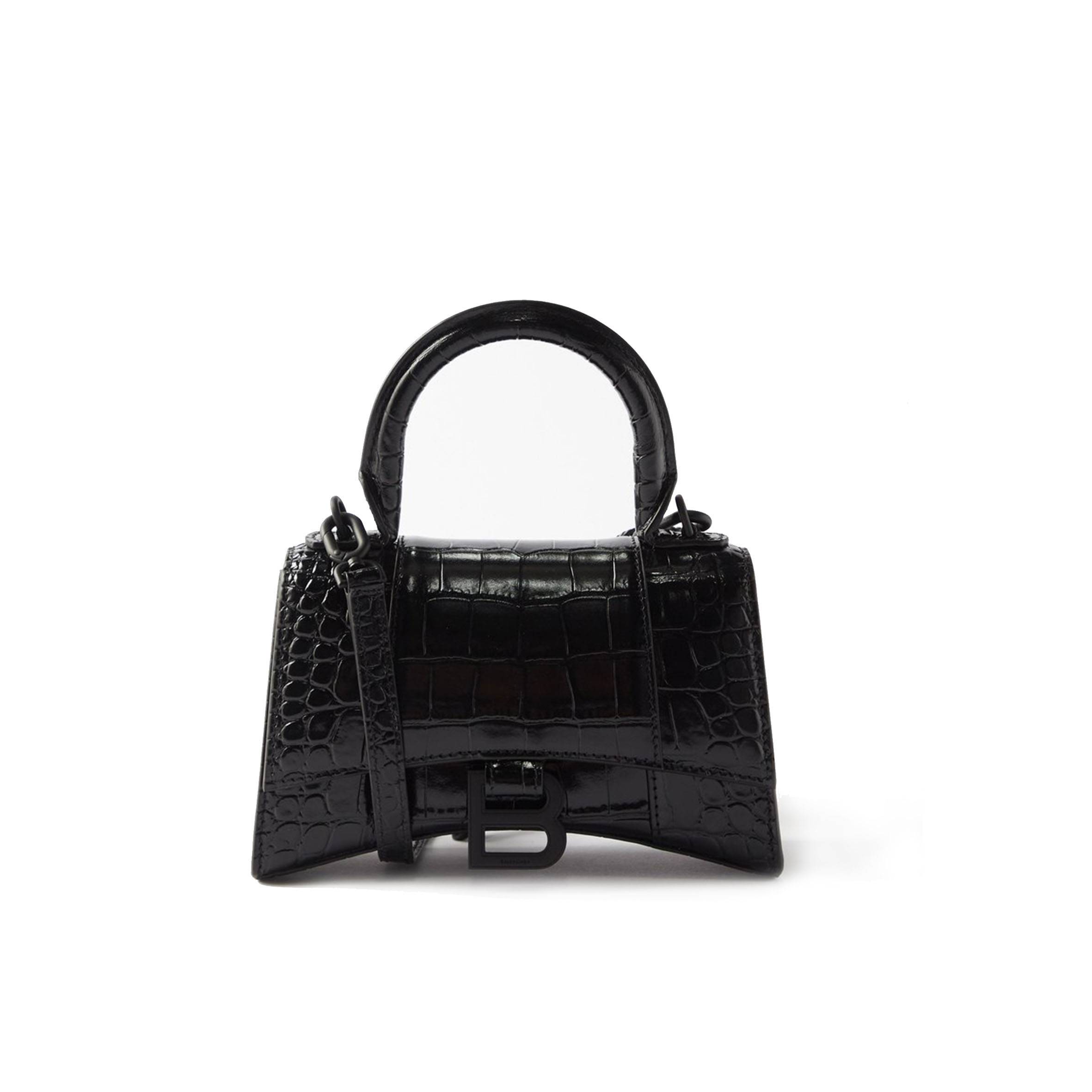 Ba*len*cia*ga black hourglass xs crocodile-effect leather bag matchesfashion us (19*12*6.6cm)