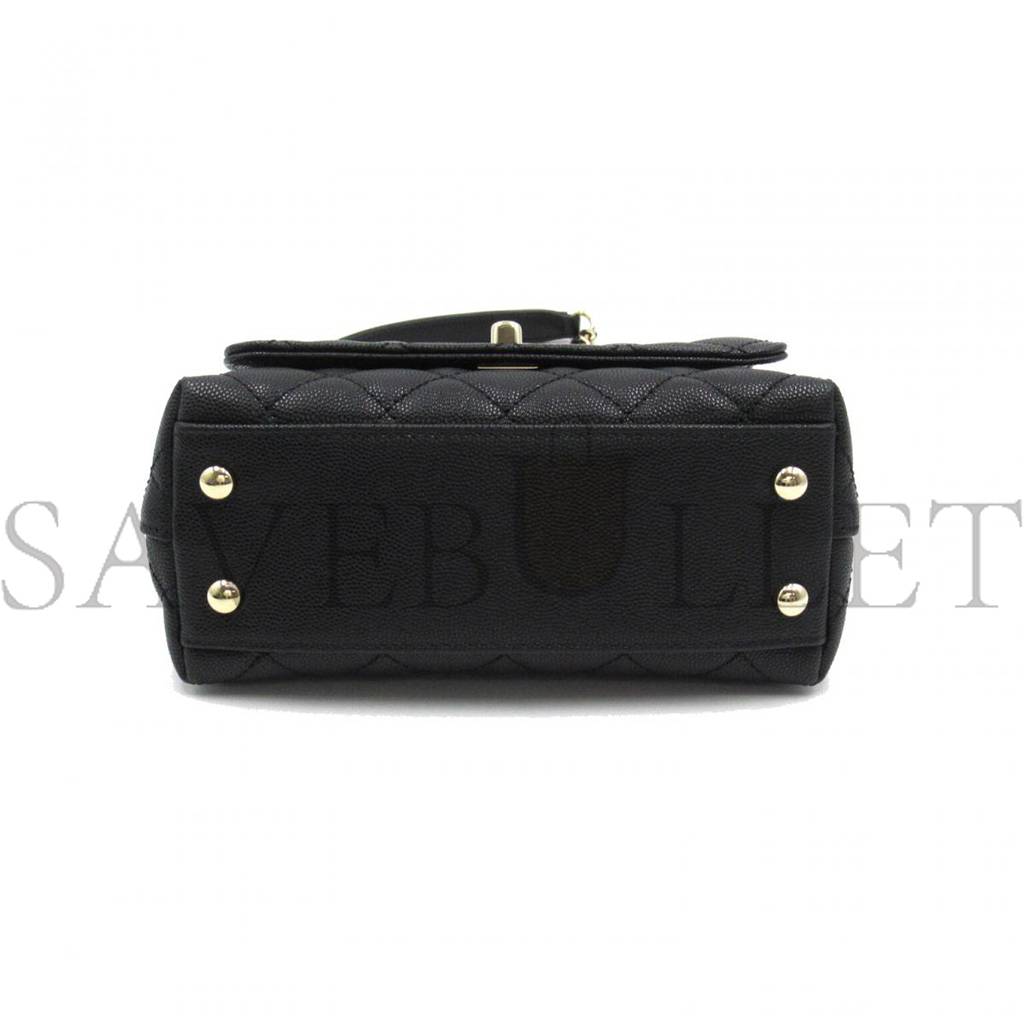 Ch*el flap bag with top handle mini gold hardware as2215 (19*13*9cm)