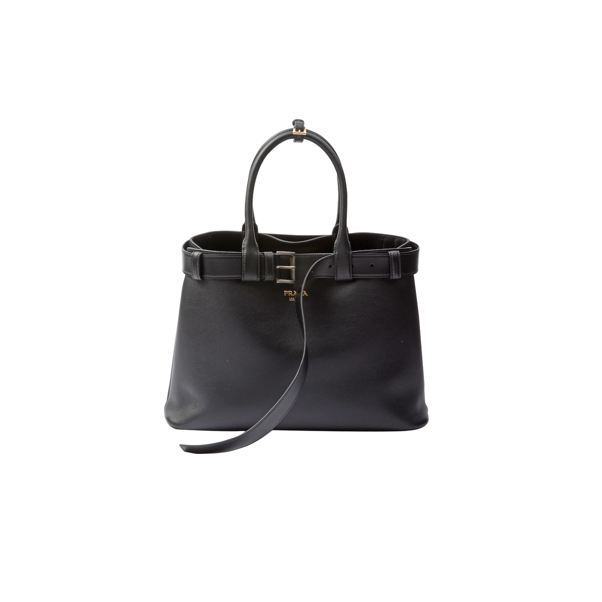 Pra*a buckle large leather handbag with belt 1ba416 (37*27*14cm)