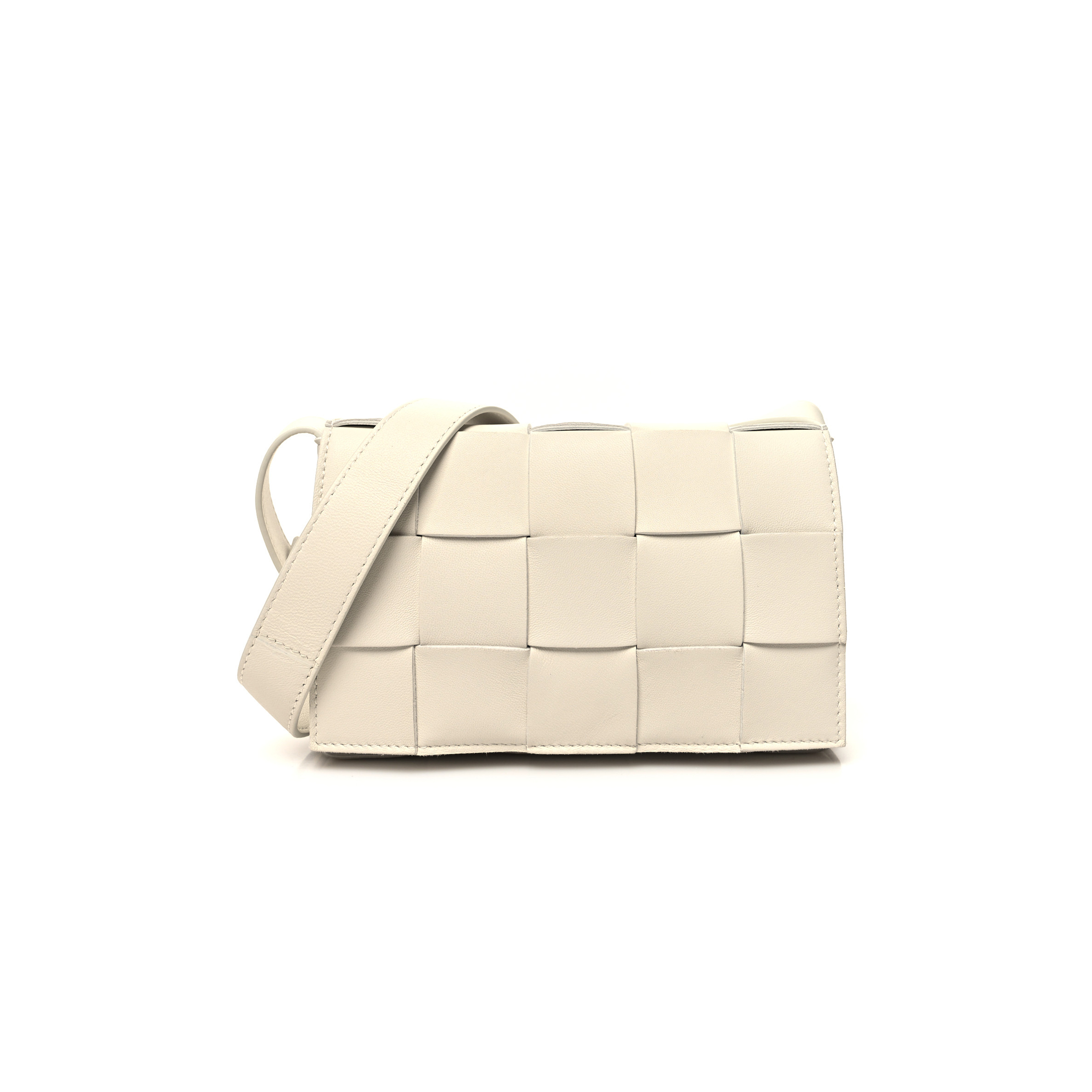 bo*te*ga Ve*ne*ta lambskin maxi intrecciato small cassette crossbody bag white (19*12*4cm)