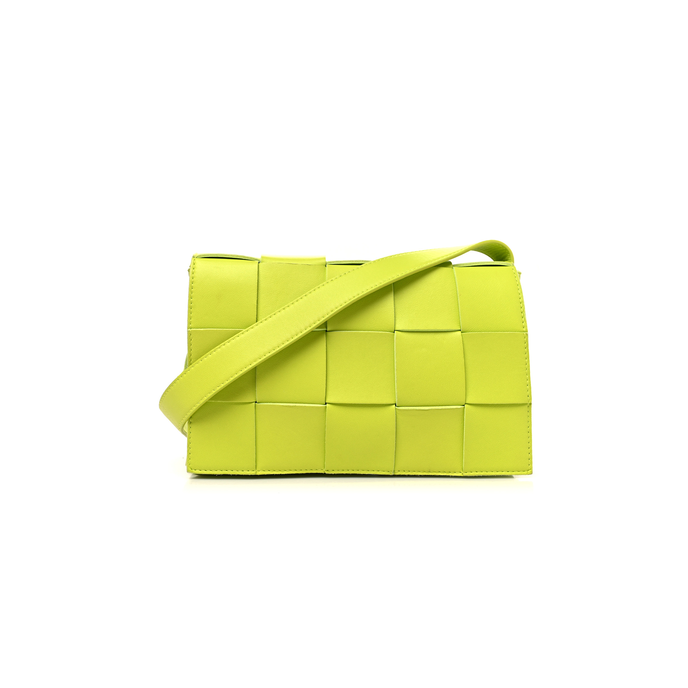 bo*te*ga Ve*ne*ta lambskin maxi intrecciato cassette crossbody bag acid kiwi (23*15*5.5cm)