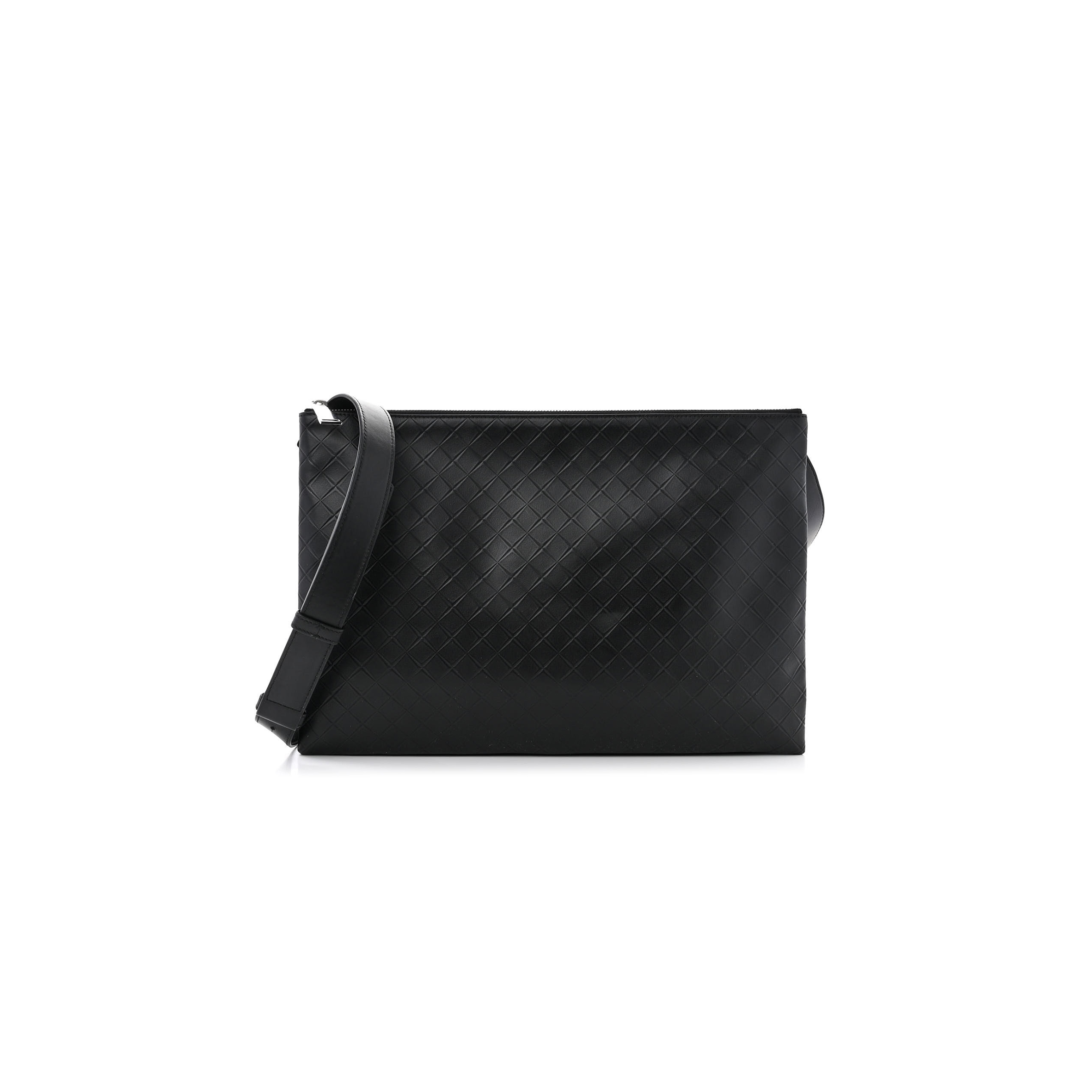 bo*te*ga Ve*ne*ta intrecciato embossed triple zip messenger bag black (38*25*5cm)