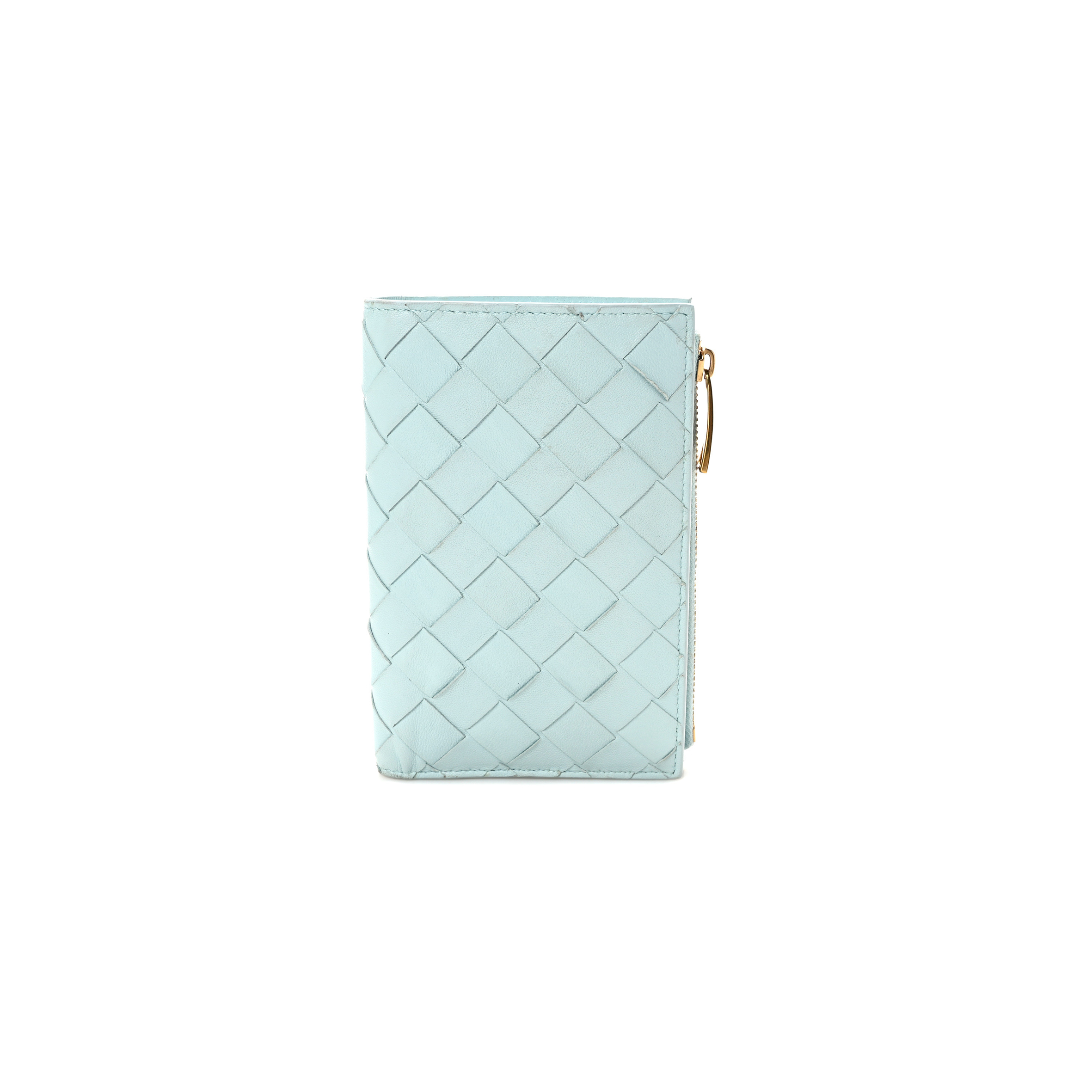 bo*te*ga Ve*ne*ta nappa intrecciato medium cassette bifold zip wallet teal washed (10*14*1cm)