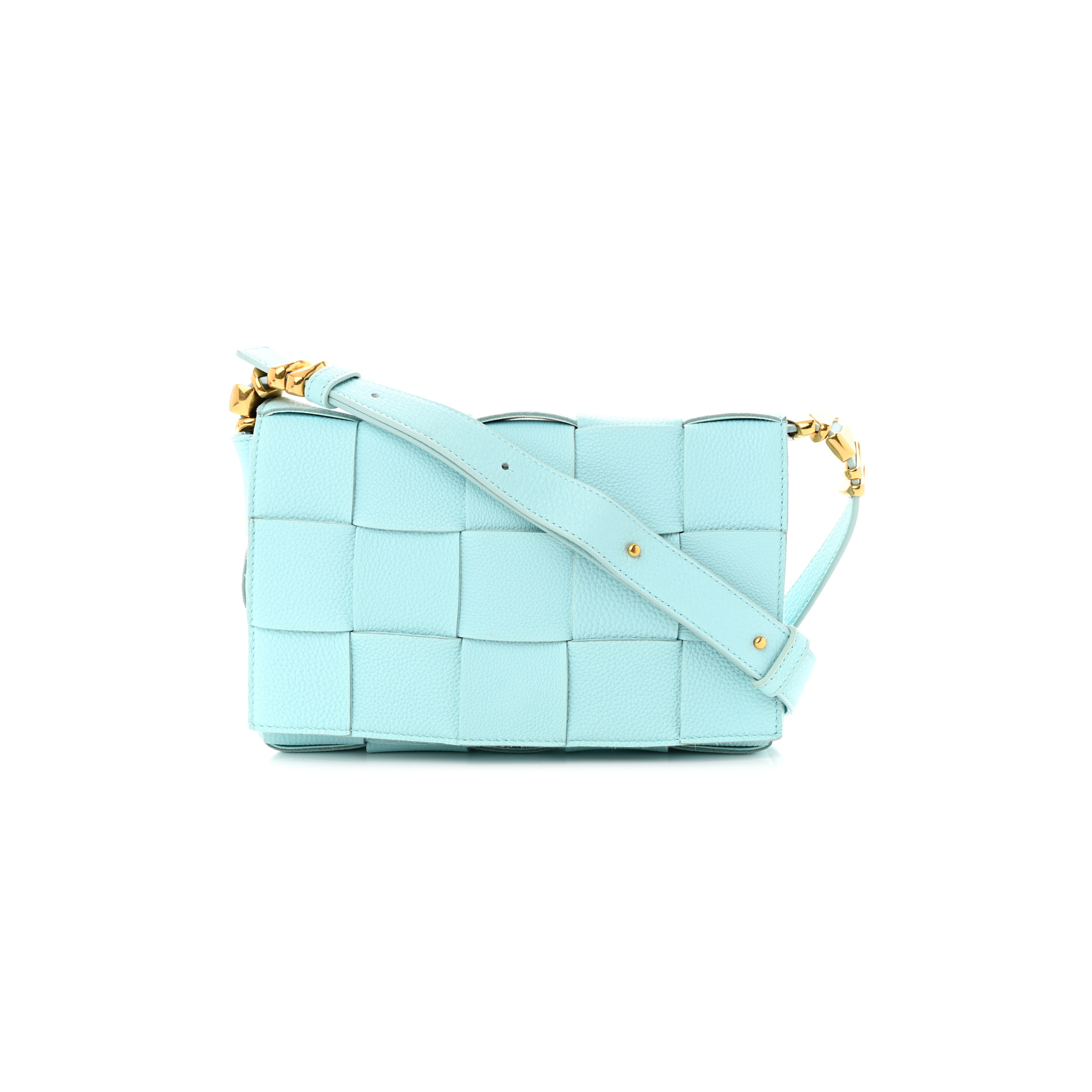 bo*te*ga Ve*ne*ta grained calfskin maxi intrecciato cassette crossbody bag pale blue (23*15*5.5cm)