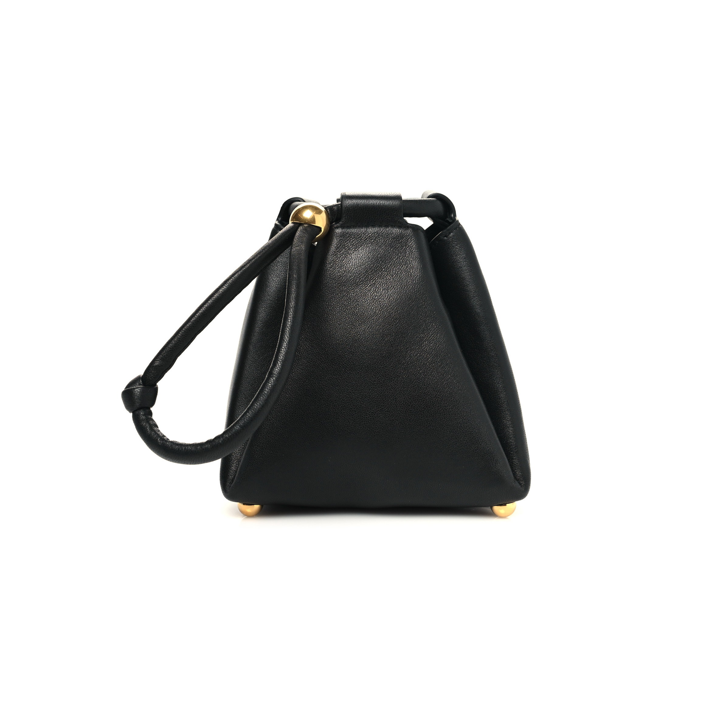 bo*te*ga Ve*ne*ta calfskin small drawstring pyramid pouch black 1428750 (20*17*8cm)