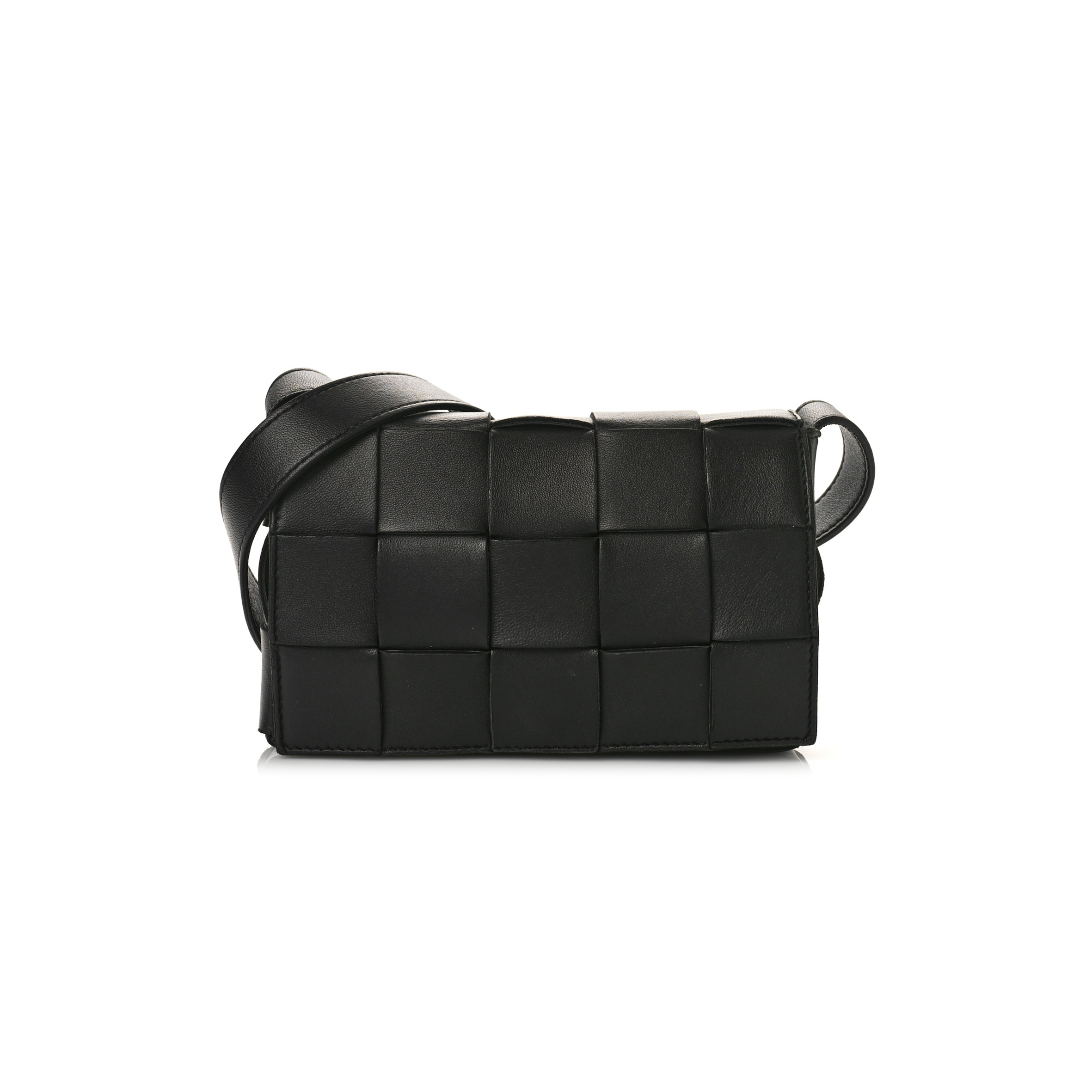 bo*te*ga Ve*ne*ta lambskin maxi intreccio small cassette crossbody bag black (19*12*4cm)