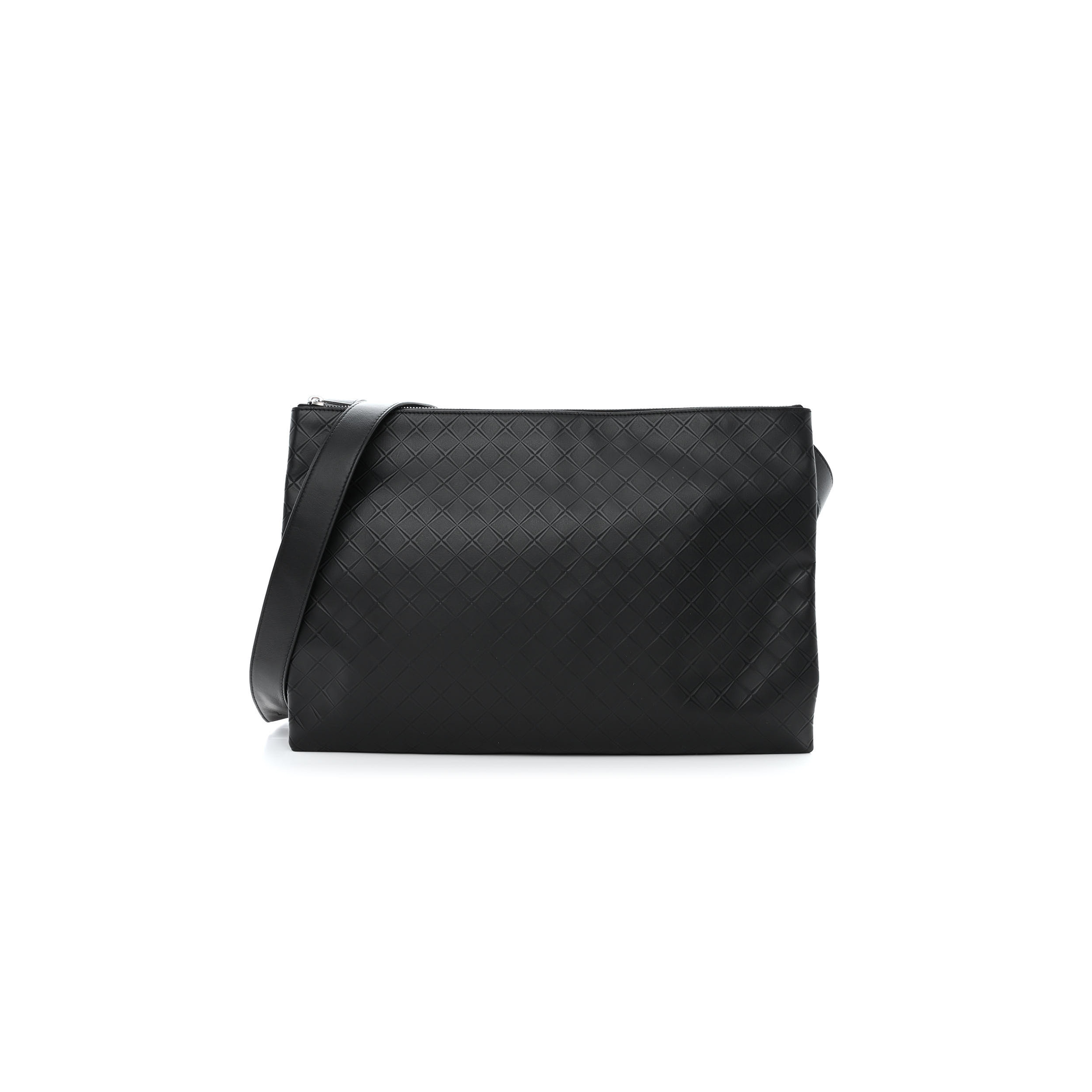 bo*te*ga Ve*ne*ta intrecciato embossed triple zip messenger bag black (38*25*3cm)