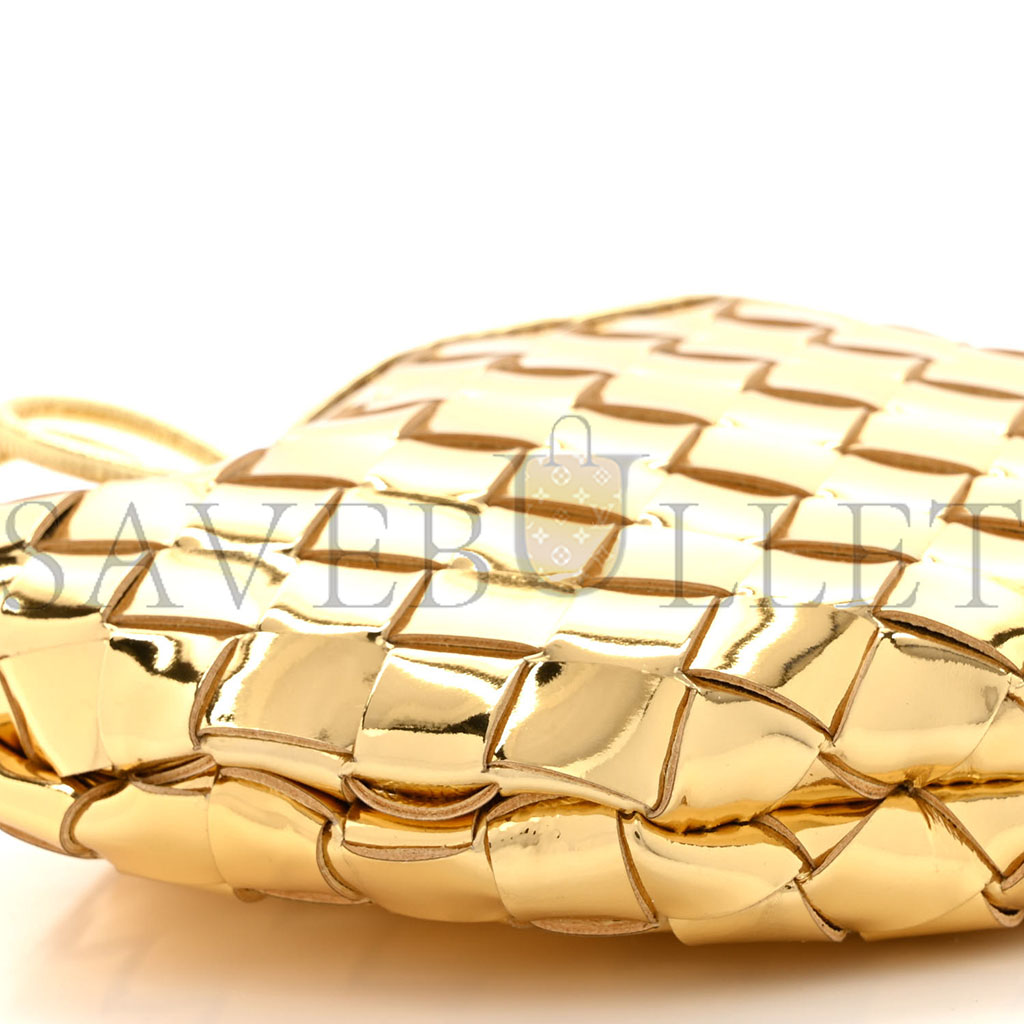 bo*te*ga Ve*ne*ta mirror laminated nappa intrecciato mini sardine bag gold (20*12*3cm)
