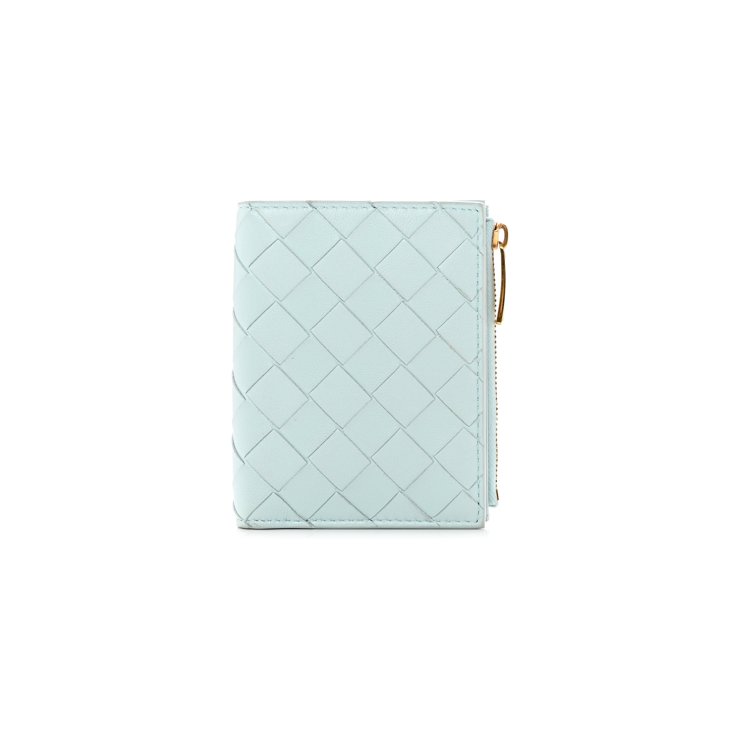 bo*te*ga Ve*ne*ta nappa intrecciato bifold zip wallet teal washed (10*11*1cm)