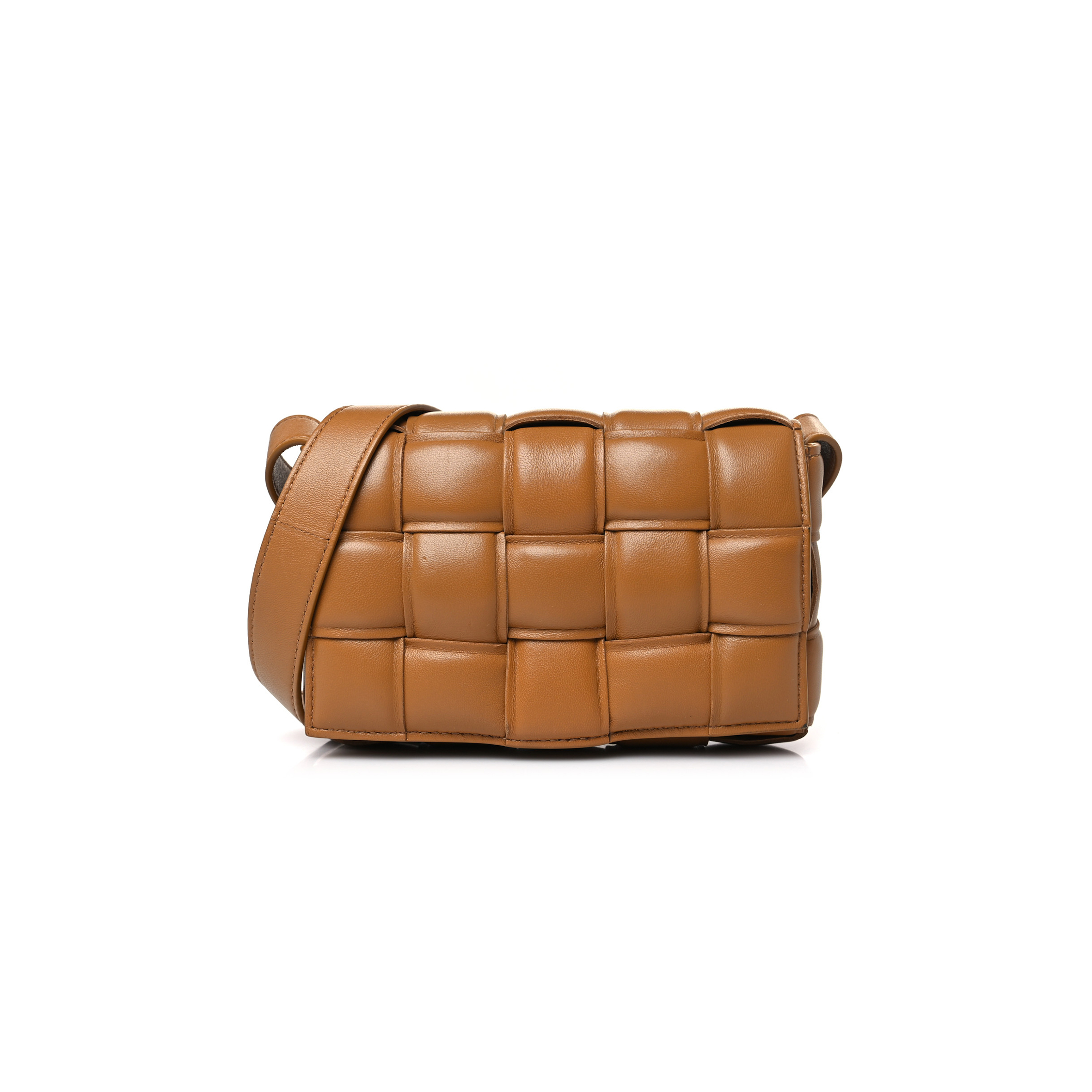 bo*te*ga Ve*ne*ta nappa maxi intreccio padded cassette crossbody bag caramel (26*18*8cm)