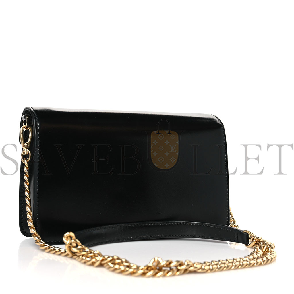 Pra*a brushed calfskin envelope chain crossbody flap black (19*13*5cm)