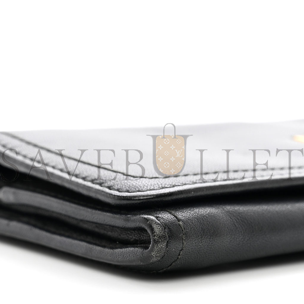 Pra*a calfskin continental flap wallet black (19*9*3cm)
