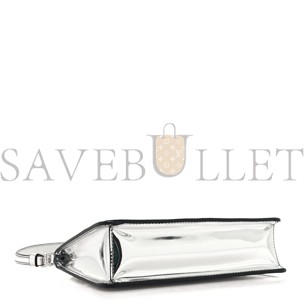 Pra*a metallic brushed calfskin mini triangle bag silver (20*12*4cm)