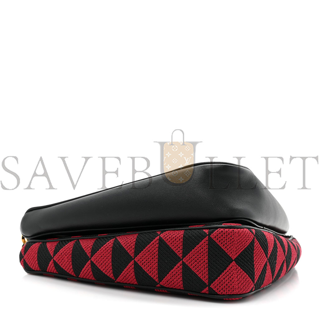 Pra*a jacquard triangolo symbole embroidered mini triangle shoulder bag black ciliegia (28*15*6cm)