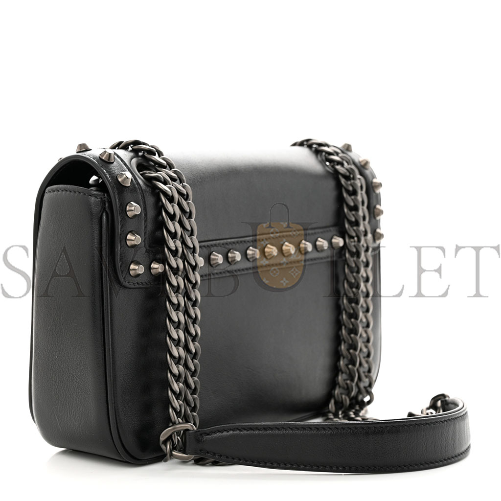 Pra*a glace calfskin studded crossbody black (22*15*6cm)