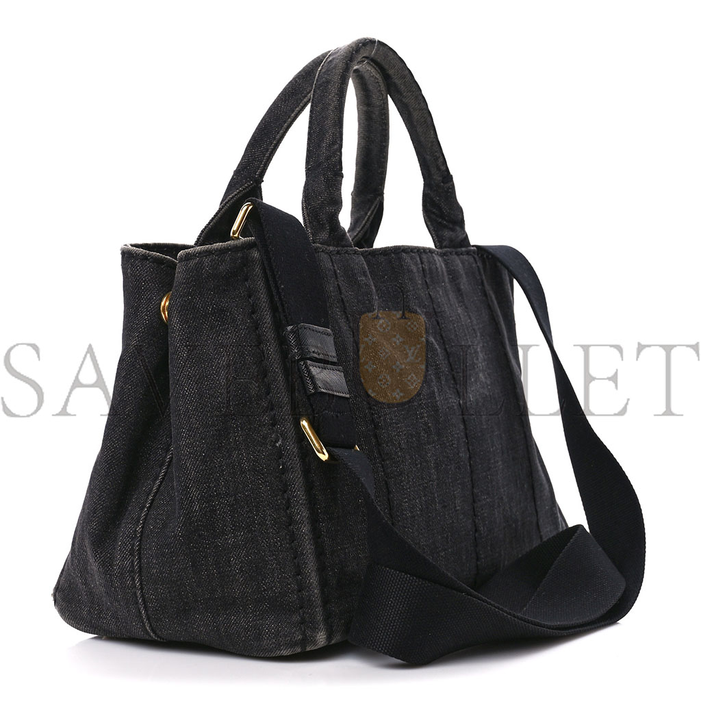 Pra*a denim small canapa logo tote black (27*20*14cm)