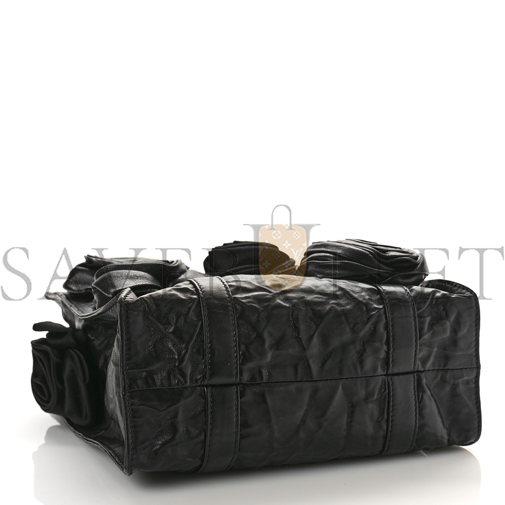 Pra*a nappa mini antique rosette flower tote bag black (24*22*10cm)