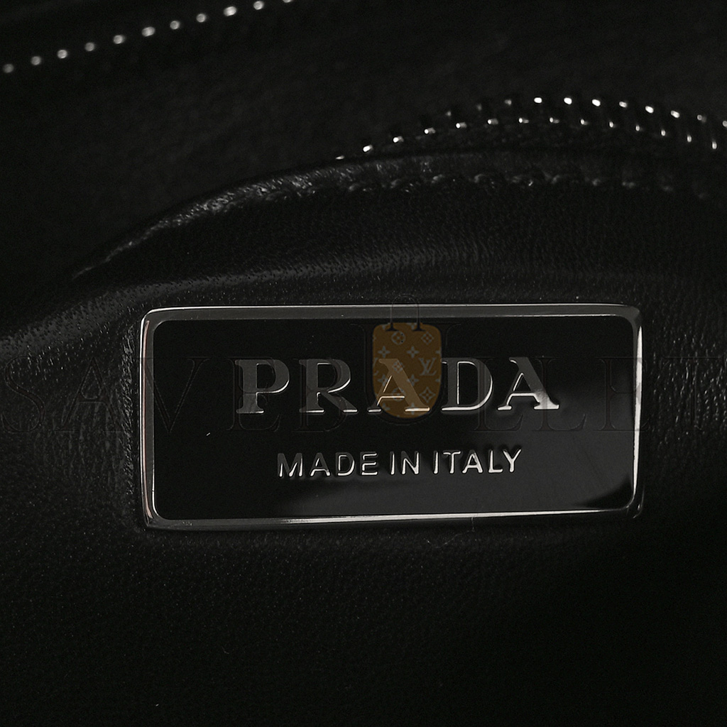 Pra*a nappa mini antique rosette flower tote bag black (24*22*10cm)