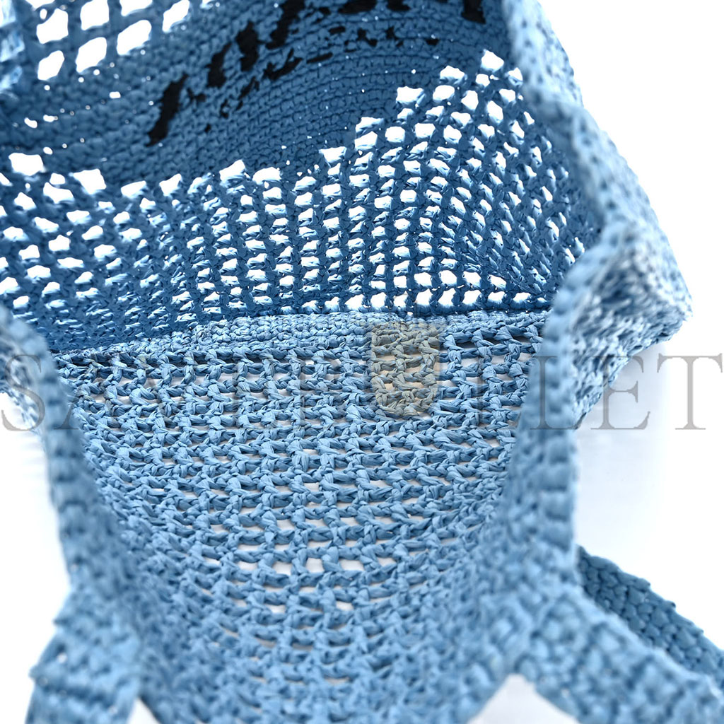 Pra*a raffia embroidered logo tote bag celeste (36*36*4cm)