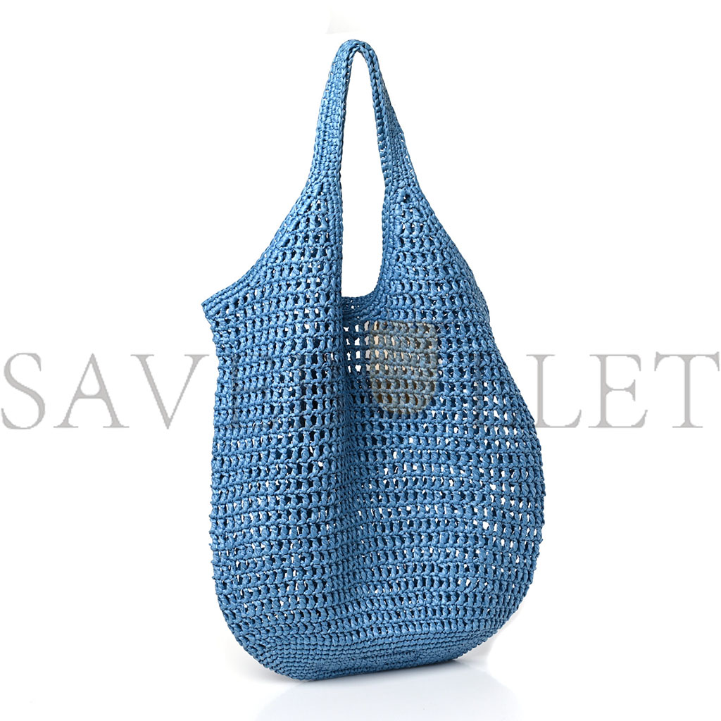 Pra*a raffia embroidered logo shopping tote bag celeste (50*41*19cm)