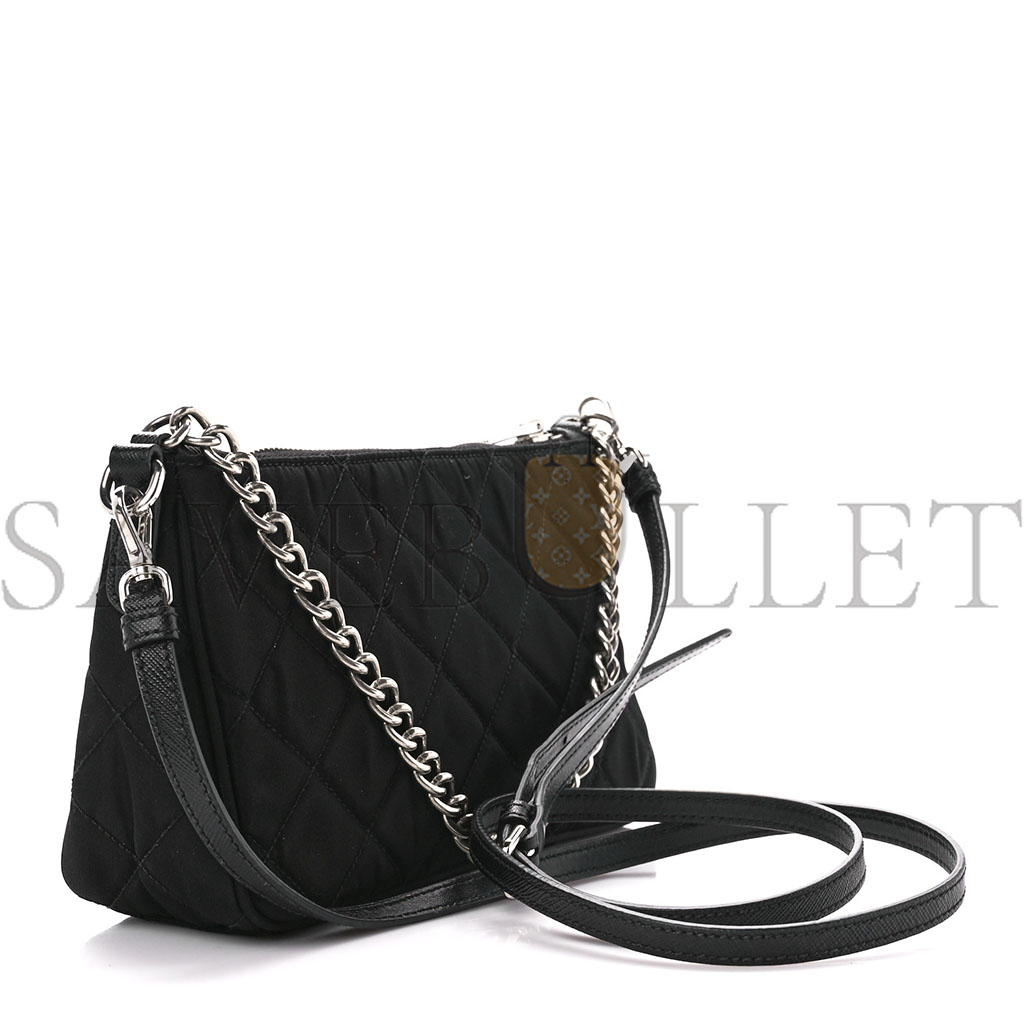 Pra*a nylon tessuto impuntu quilted crossbody bag black (23*13*6cm)