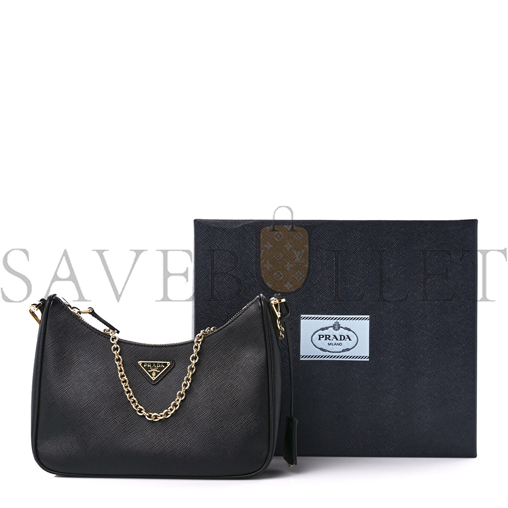 Pra*a saffiano lux re-edition 2005 shoulder bag black (22*17*6cm)
