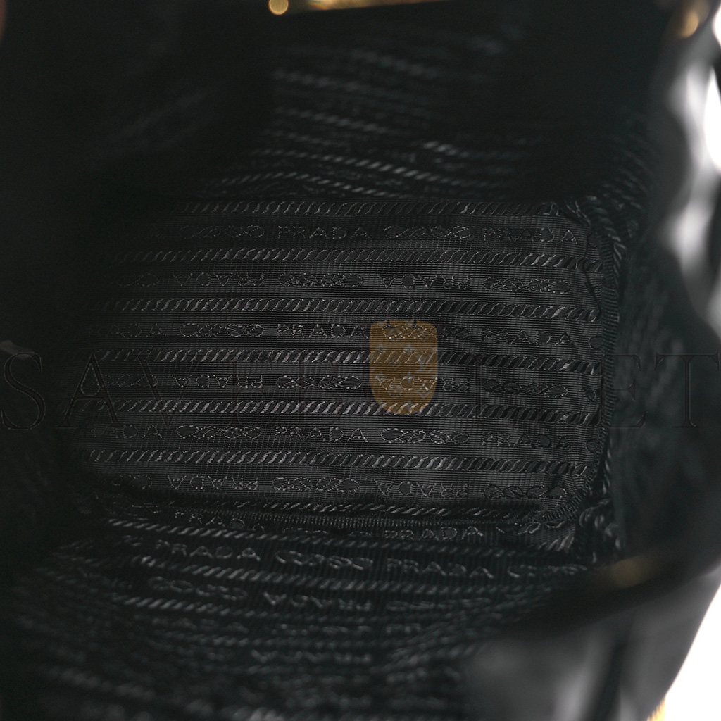 Pra*a re-nylon duet drawstring shoulder bag black (23*18*11cm)