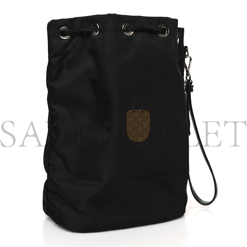 Pra*a saffiano tessuto nylon vela bucket wristlet black (22*15*10cm)