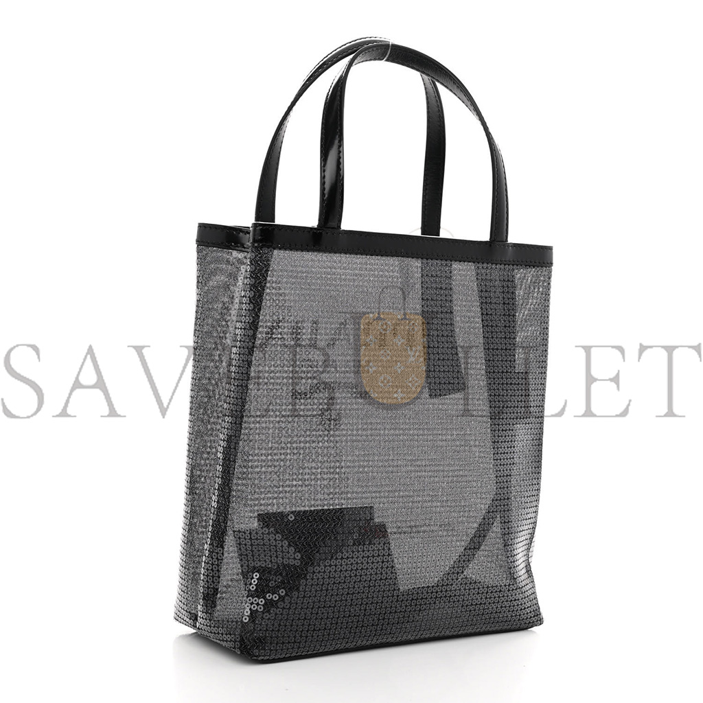 Pra*a sequin mesh small tote bag black (22*20*8cm)