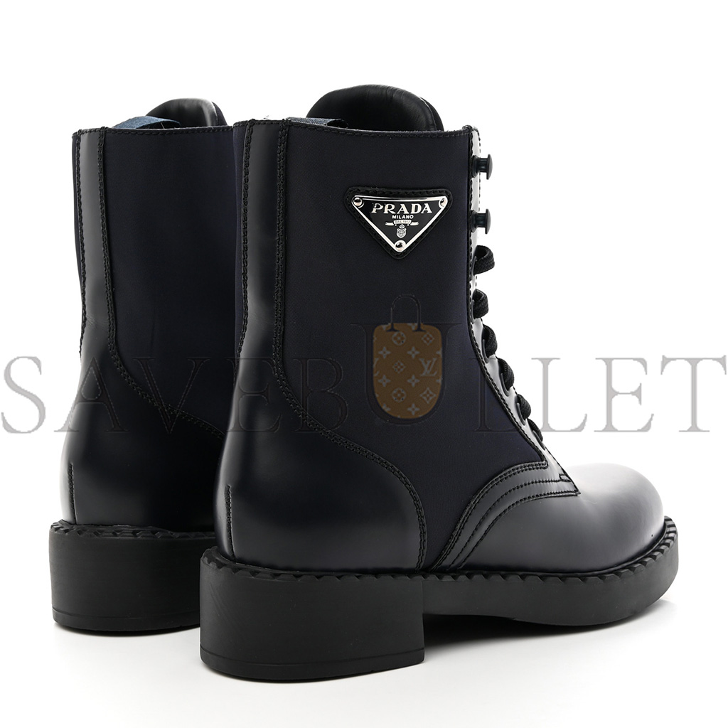 Pra*a spazzolato re-nylon metal triangle logo womens 50mm combat boots 37 blue