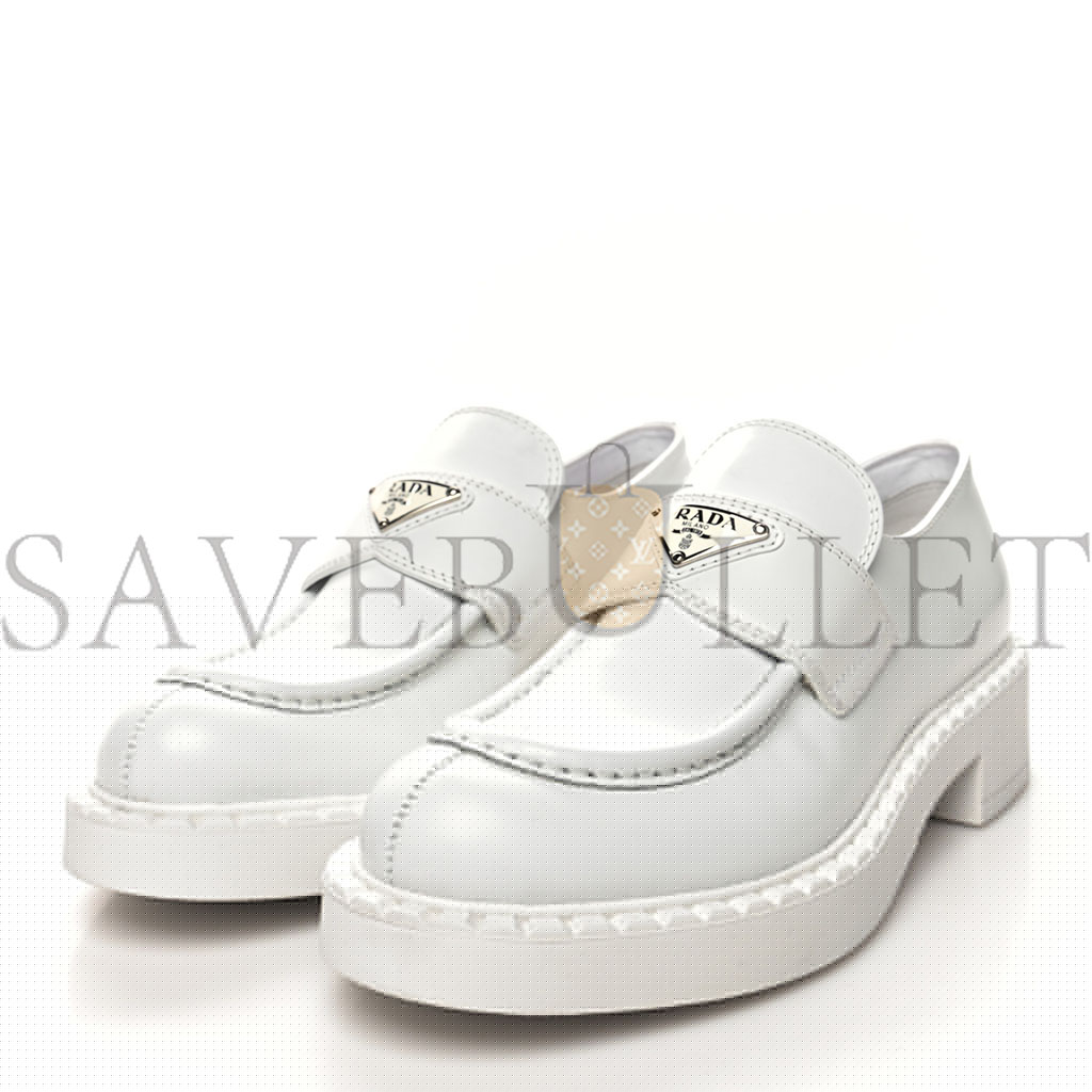 Pra*a spazzolato metal triangle logo 50mm loafers 39.5 white