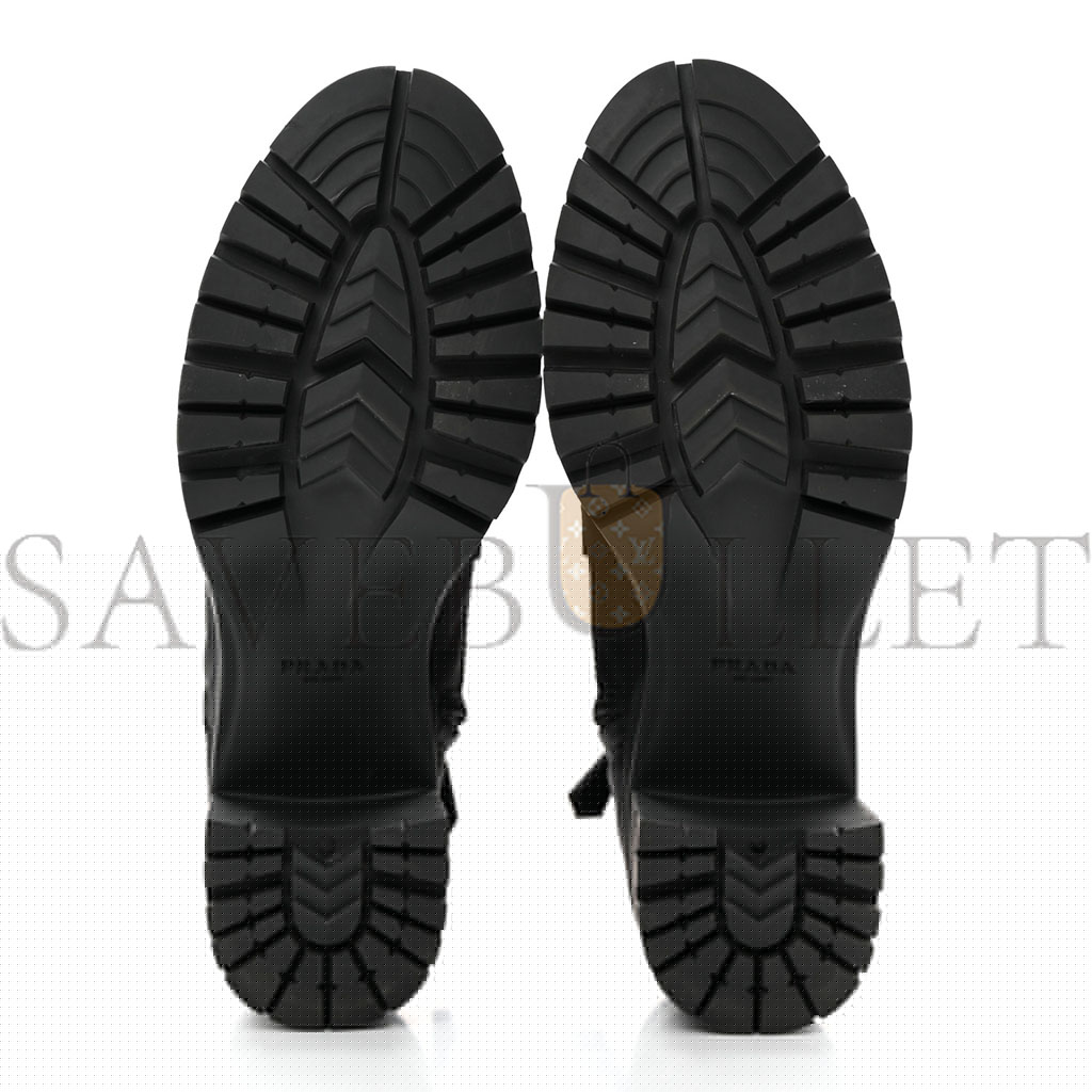 Pra*a spazzolato re-nylon metal triangle logo lace up 55mm ankle boots 36.5 black