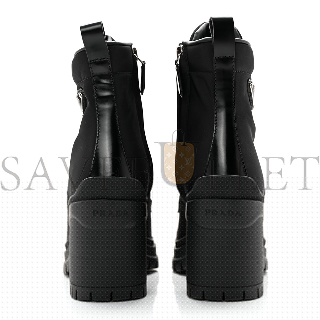 Pra*a spazzolato re-nylon metal triangle logo lace up 55mm ankle boots 36.5 black
