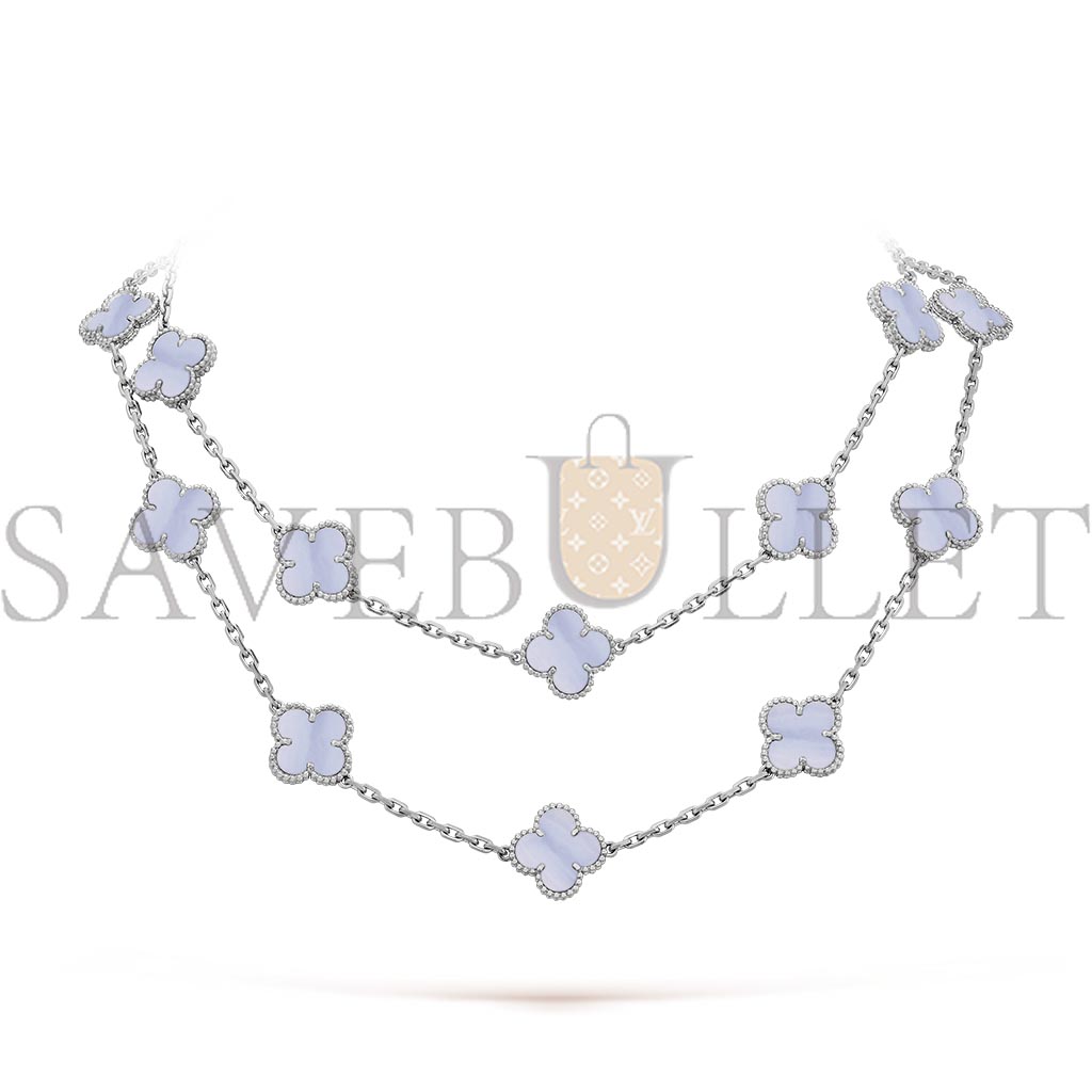 V*N CL*F arpels vintage alhambra long necklace, 20 motifs - white gold, chalcedony vcard80900