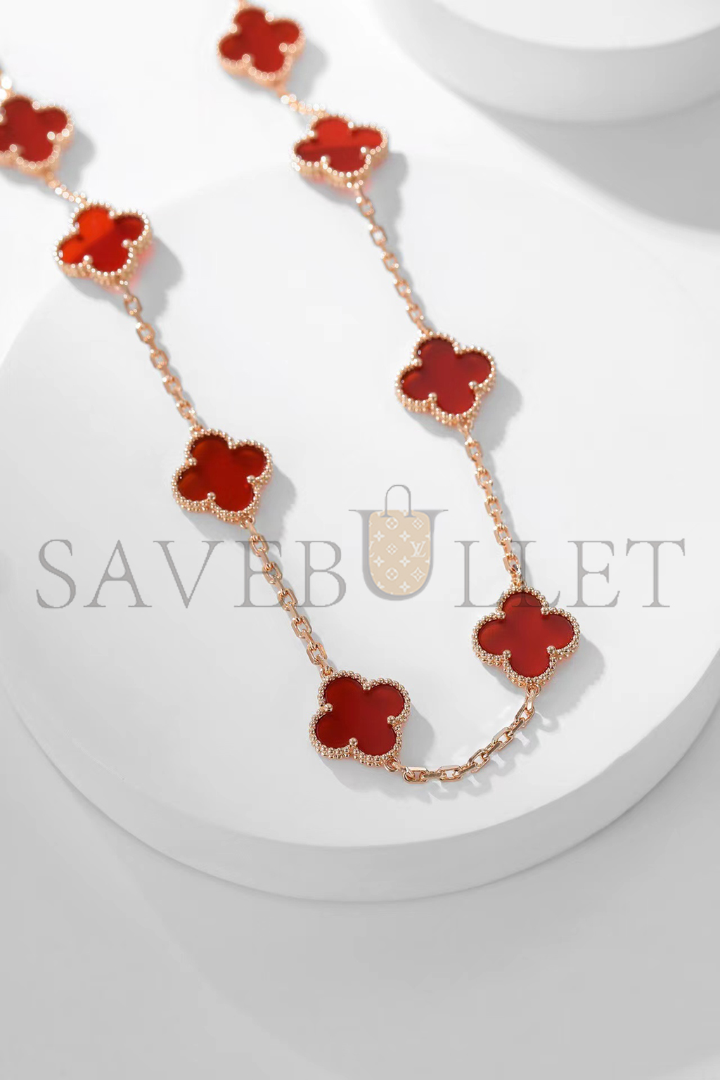 V*N CL*F arpels vintage alhambra necklace, 10 motifs - yellow gold, carnelian  vcard40600