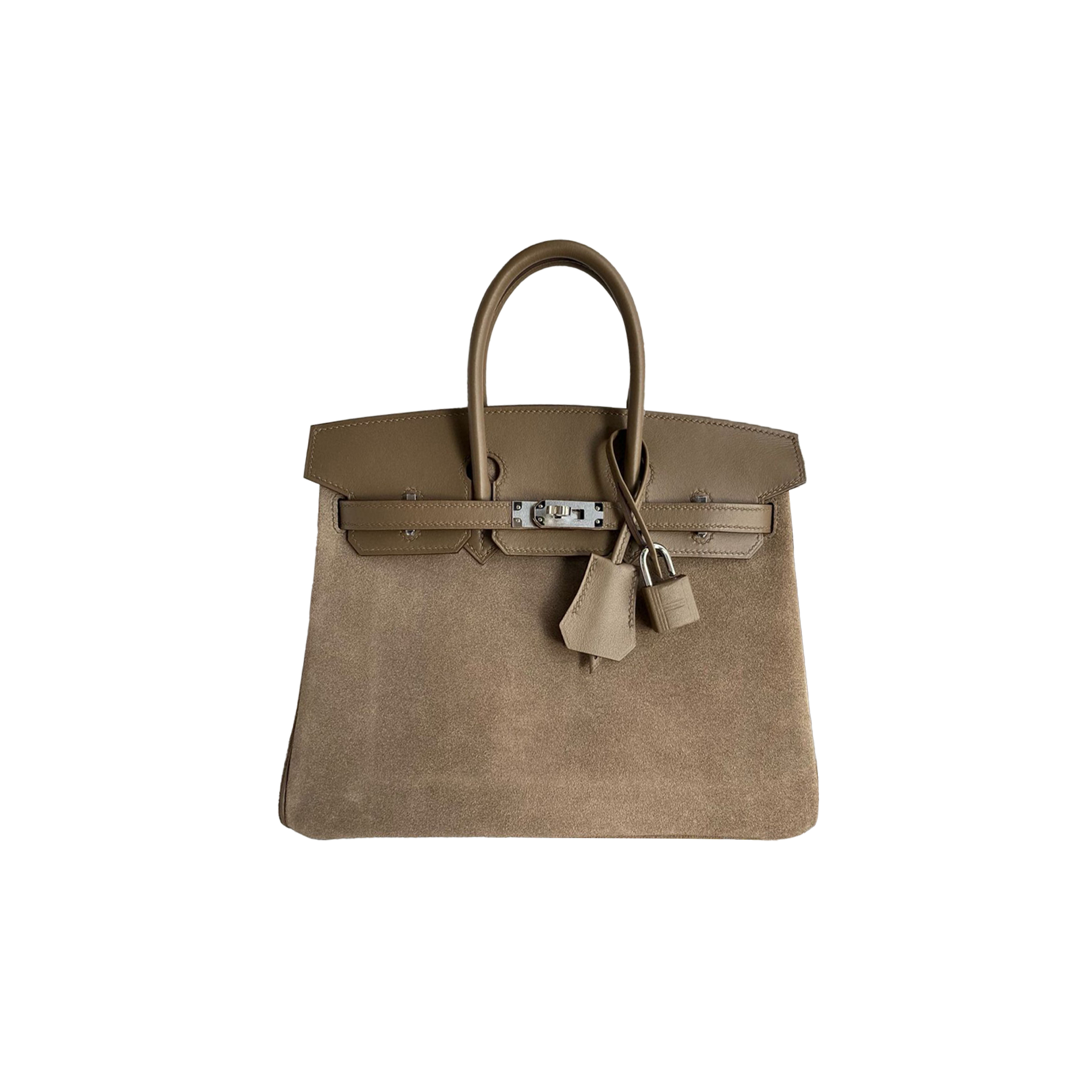 H**mes birkin 25 grizzly suede gris caillou swift palladium top handle tote bag (25*19*12cm)