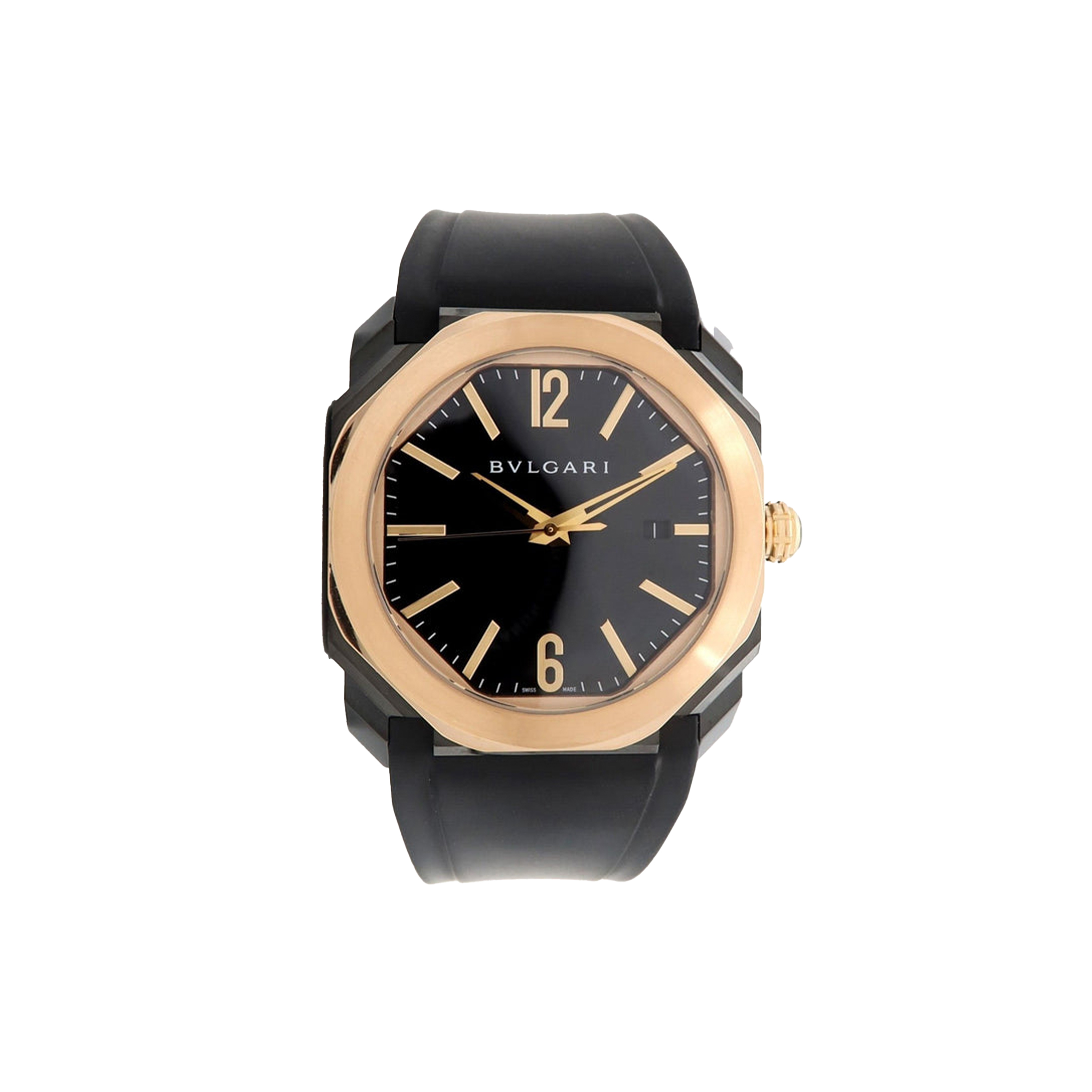 B*l*ai octo 18k rose gold & black steel black dial 41mm automatic rubber 102485