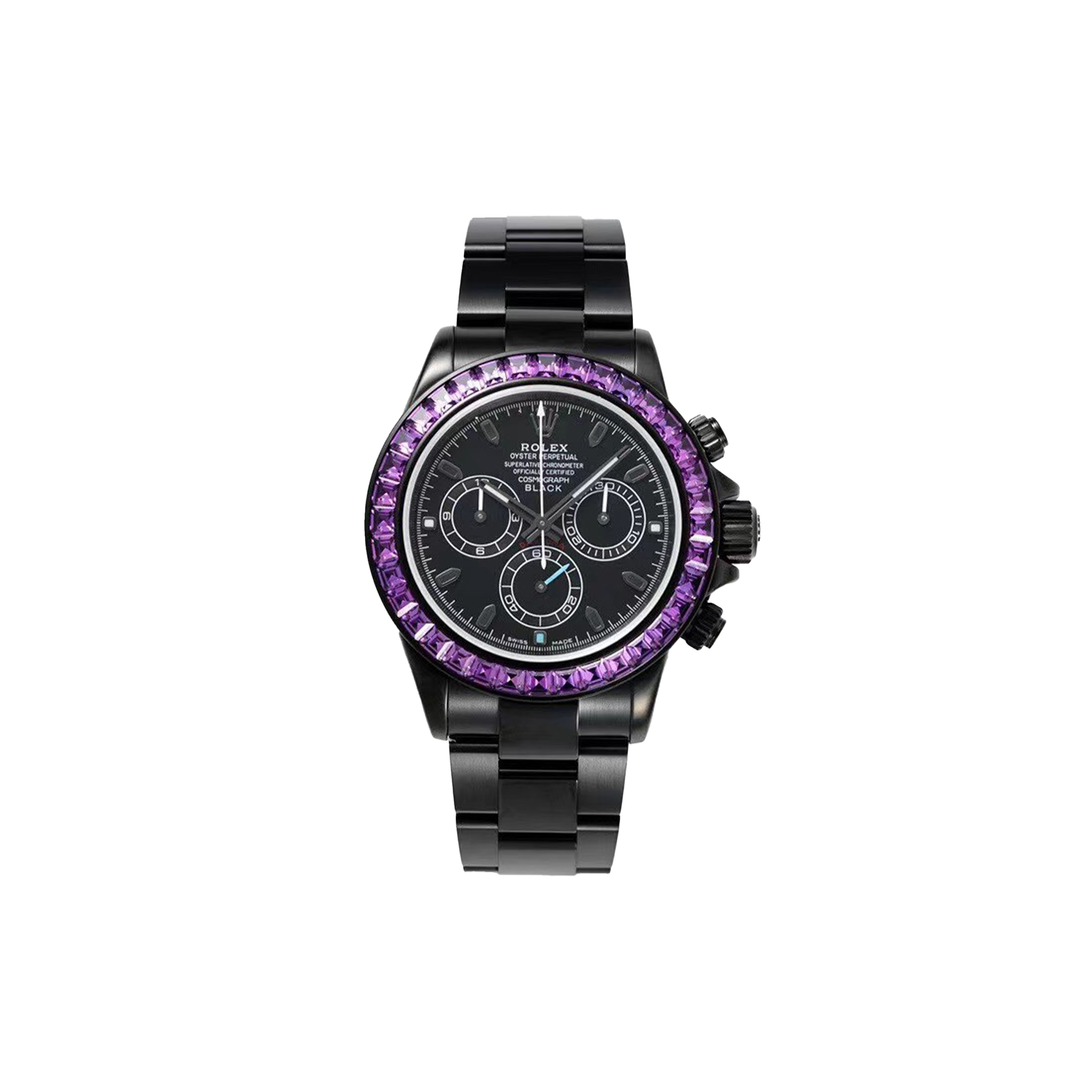 r*l*x daytona all black edition purple Di*m*nds bezel black dial watch n4130