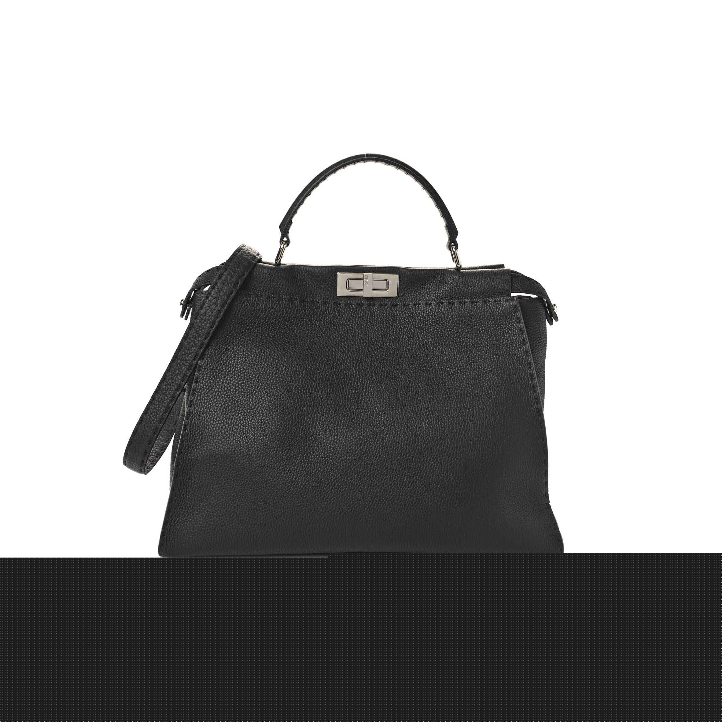 F**di cuoio romano selleria bi-color large peekaboo iconic satchel black mou (15.5*12*7cm)