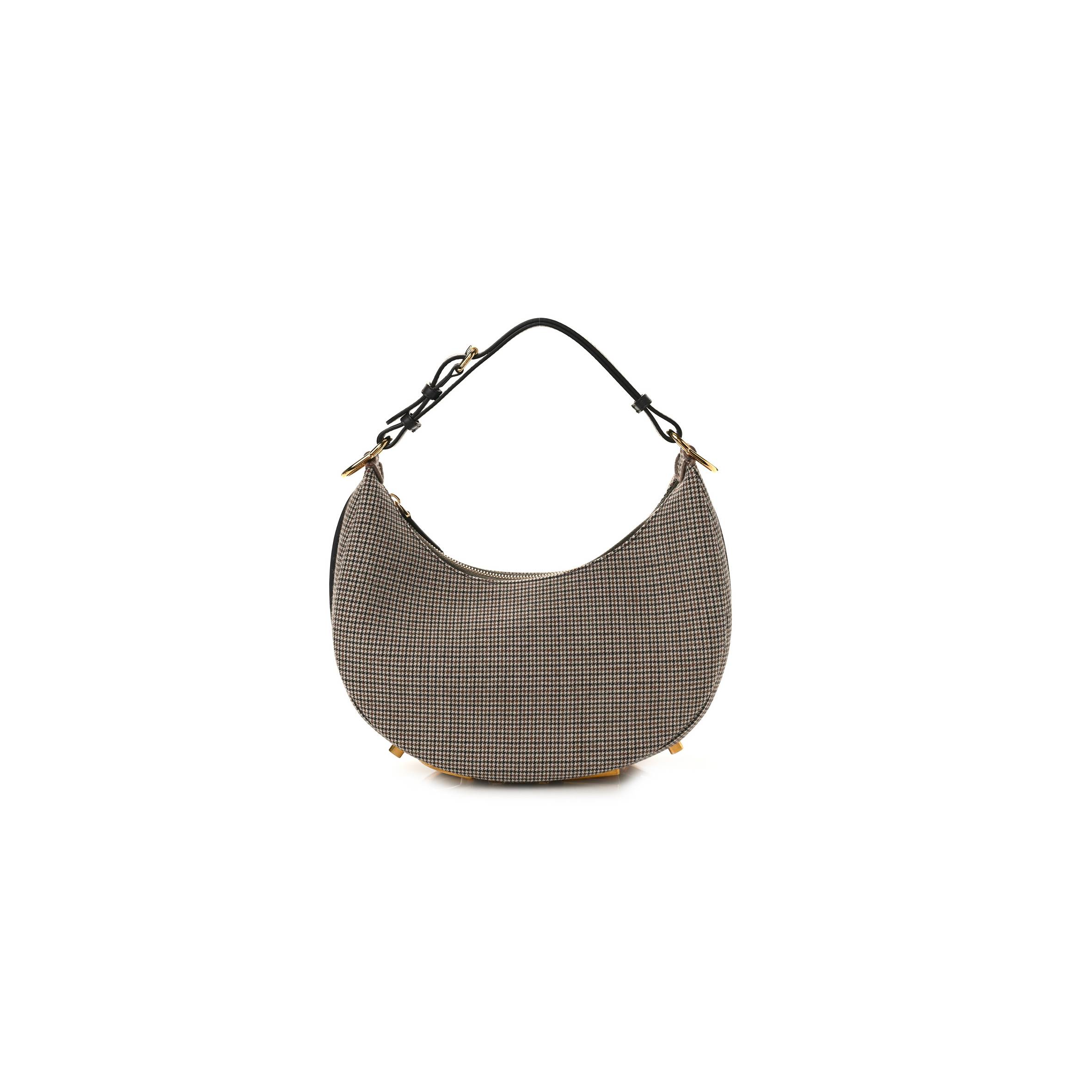 F**di wool vitello grace small houndstooth small F**digraphy hobo bag beige moro (28*21*8cm)