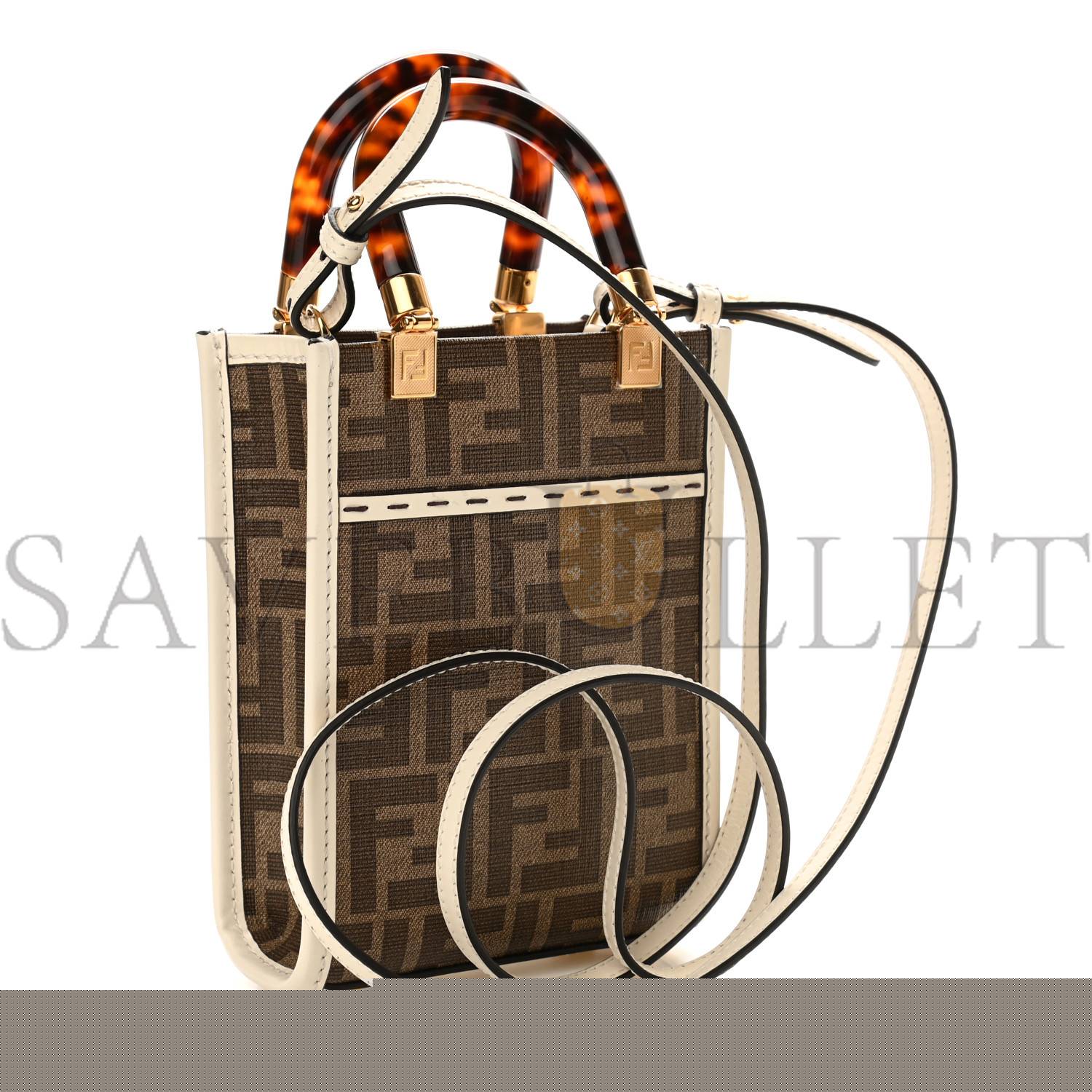 F**di glazed fabric vitello king plexiglass ff 1974 logo hairdo girls inlay mini F**di sunshine shopper tote mogano panna multicolor (17*13*5cm)