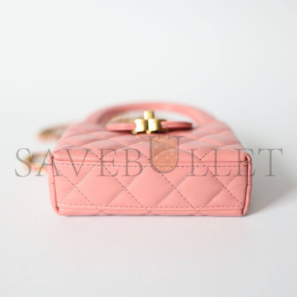 Ch*el master kelly mini, pink calfskin with gold hardware (12.5*8.3*4cm)