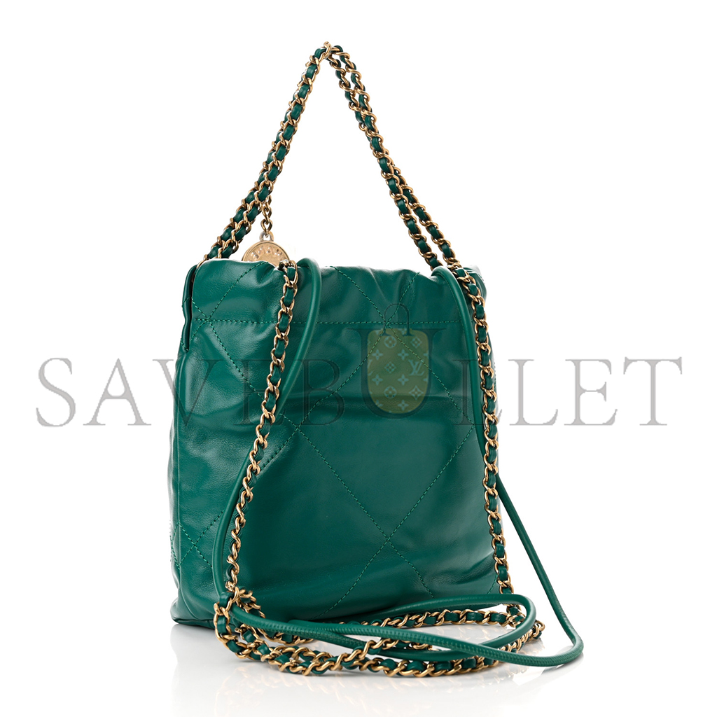 Ch*el master shiny calfskin quilted mini 22 bag green (20*19*6cm)