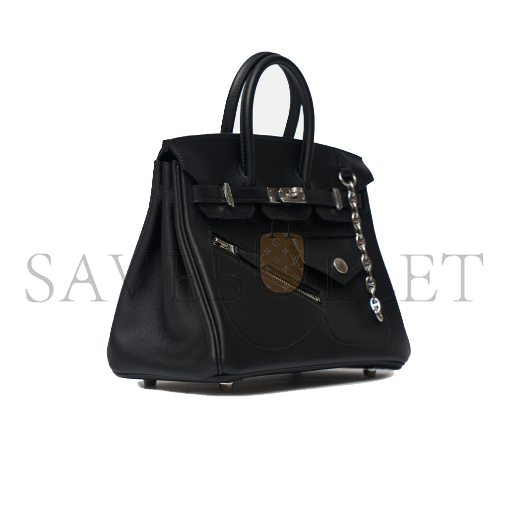 H**mes master birkin rock 25 black calfskin silver buckle 7236323706 (25*20*13cm)
