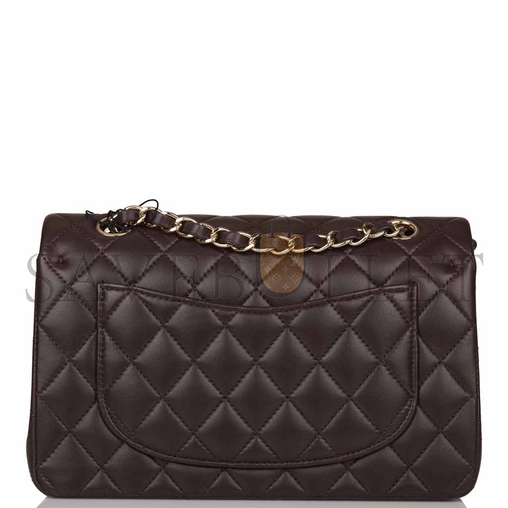 Ch*el master classic double flap bag dark brown lambskin light gold hardware as1117 (23*14.5*6cm)