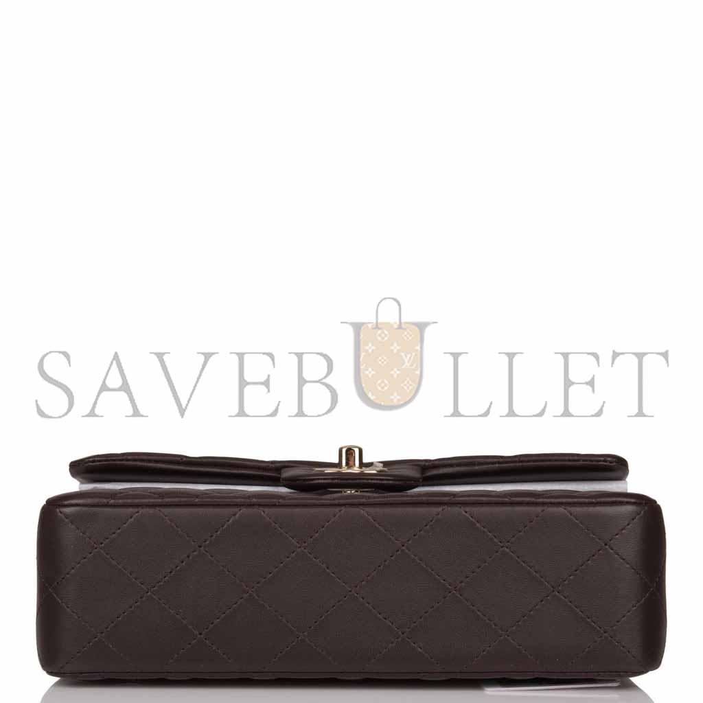 Ch*el master classic double flap bag dark brown lambskin light gold hardware as1117 (23*14.5*6cm)
