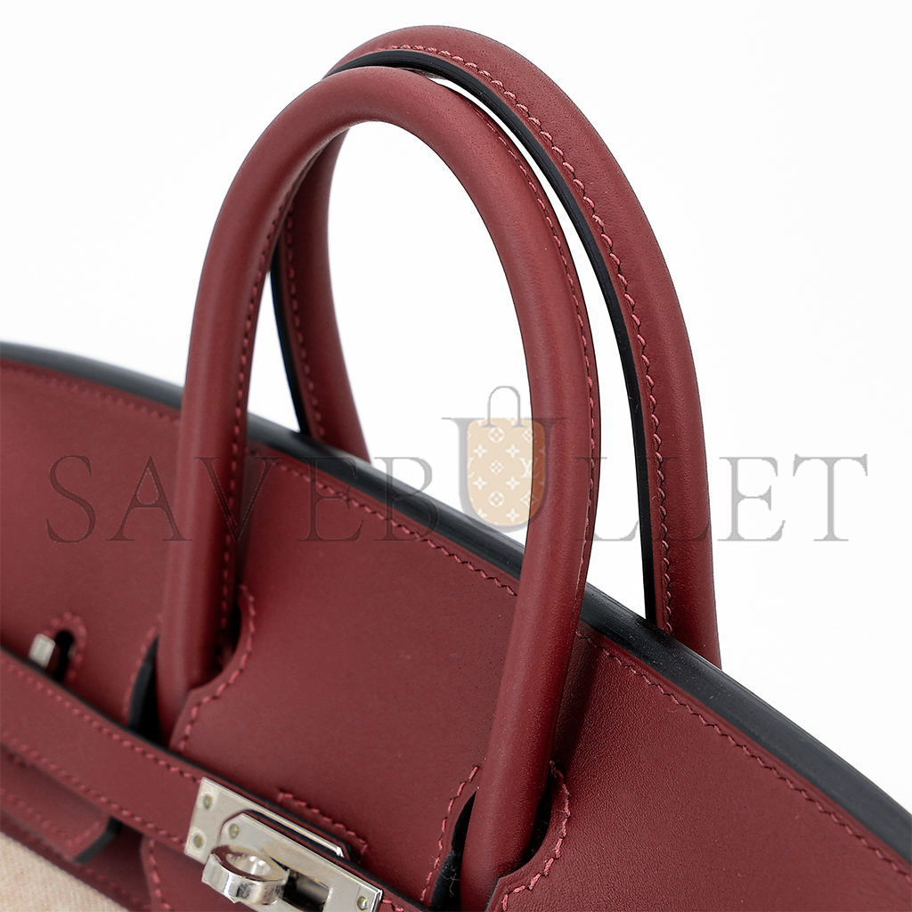 H**mes master birkin 25 leather canvas silver buckle bag 6192171144 (25*20*13cm)