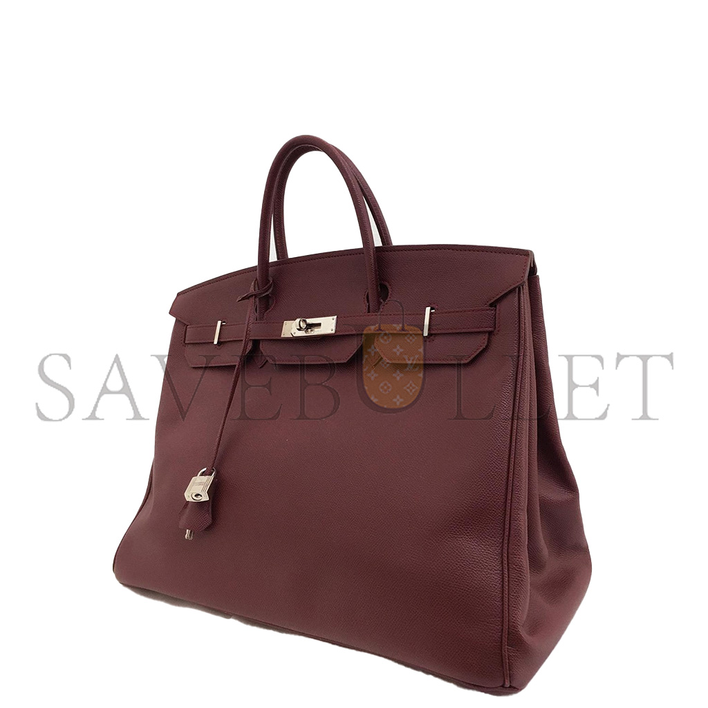 H**mes master birkin 40 epsom rouge bordeaux red silver buckle bag 150223488182 (40*30*21cm)