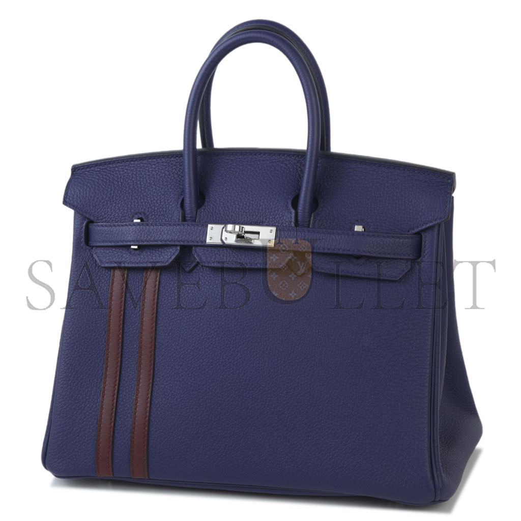 H**mes master birkin 25 officier 73 sapphire blue silver buckle 3038857128 (25*20*13cm)