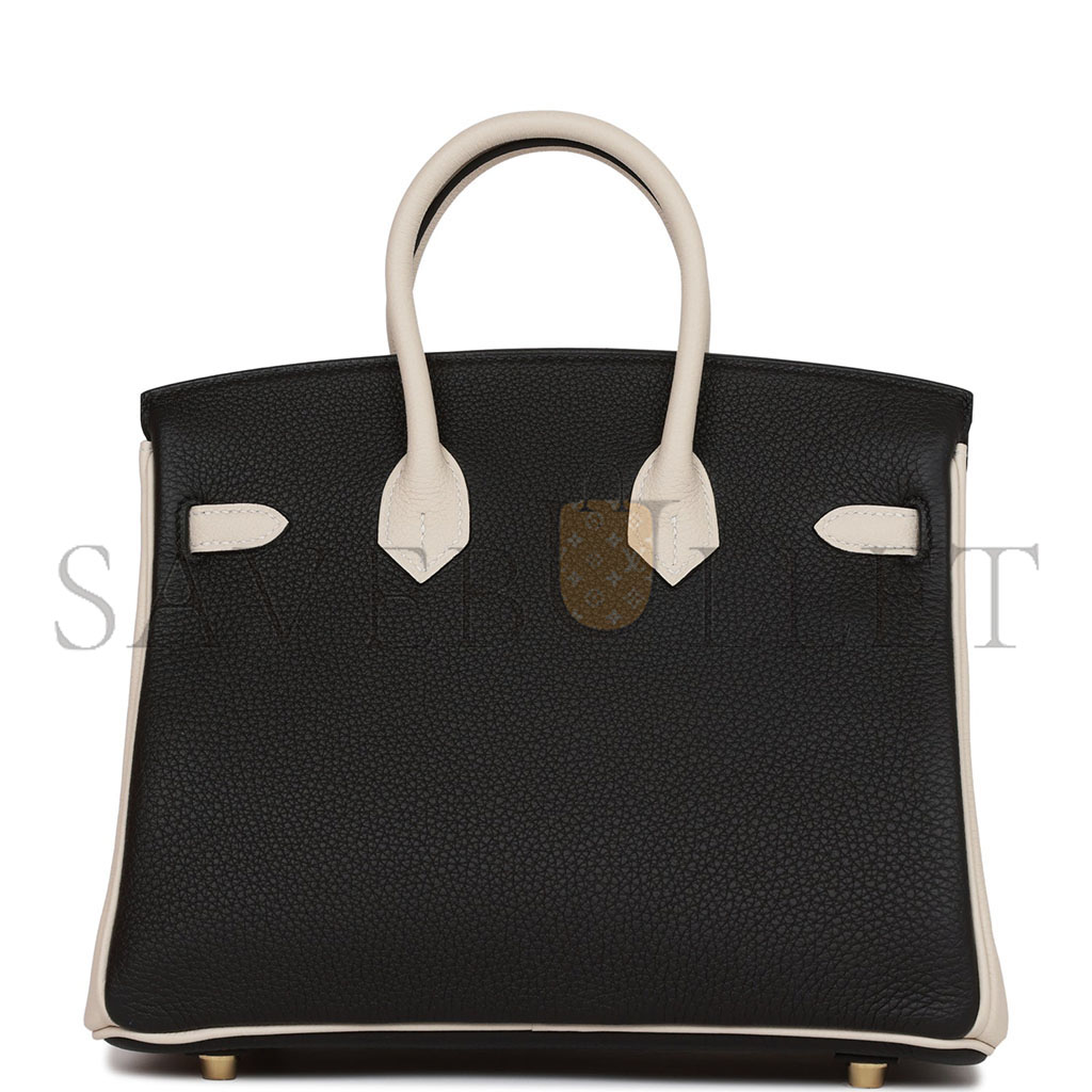 H**mes master birkin 25 togo leather black and white panda color matching gold buckle bag 4212717702 (25*20*13cm)